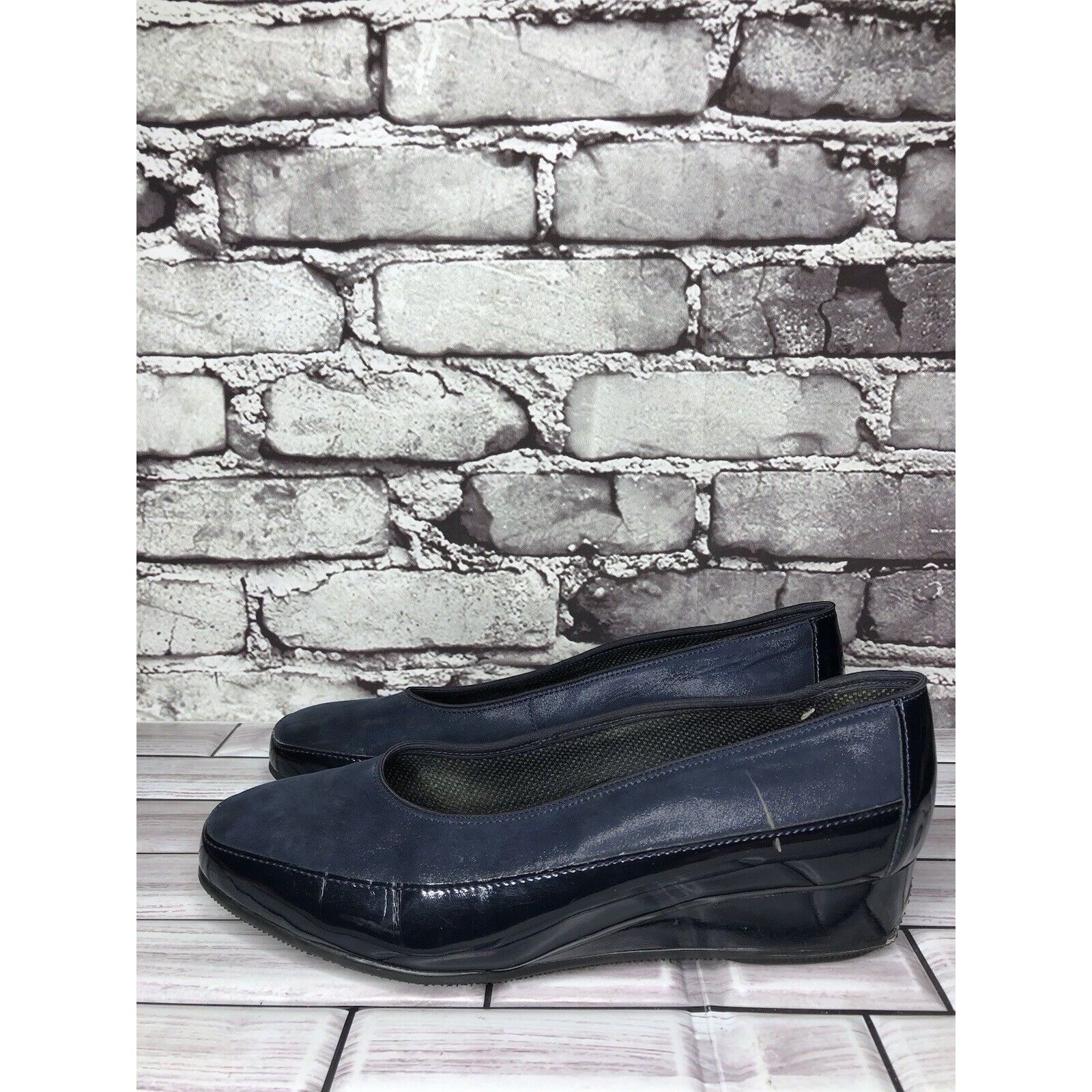 Other ARA Blue Leather Comfort Patent Wedge Pump Dress Shoes Women Size US 7 / IT 37 - 16 Thumbnail