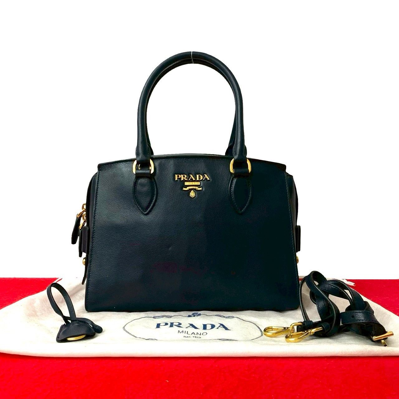 Prada Prada Leather 2Way Bag Leather Shoulder Bag Duty Free For Usa in Blue, Women's