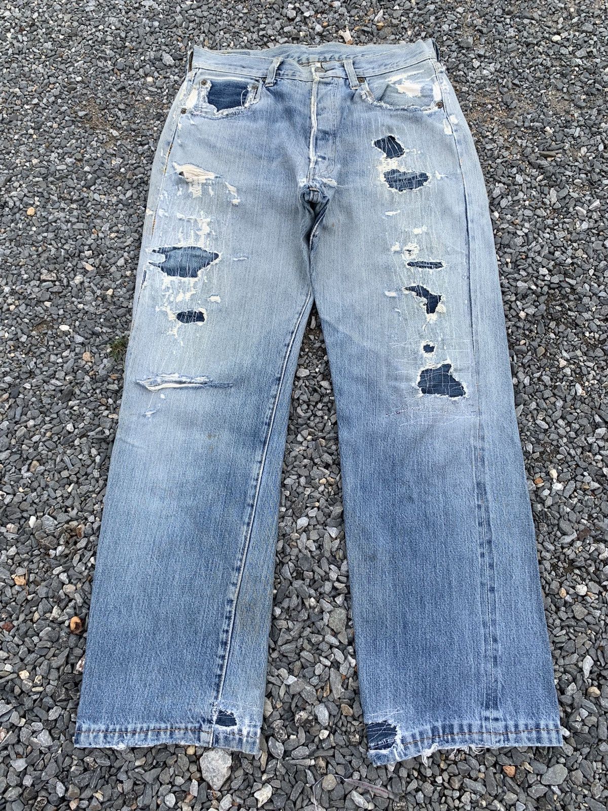 Kapital VINTAGE LEVIS 501XX BIG E SELVEDGE DAMAGE DISTRESSED DENIM Size US 30 / EU 46 - 4 Thumbnail