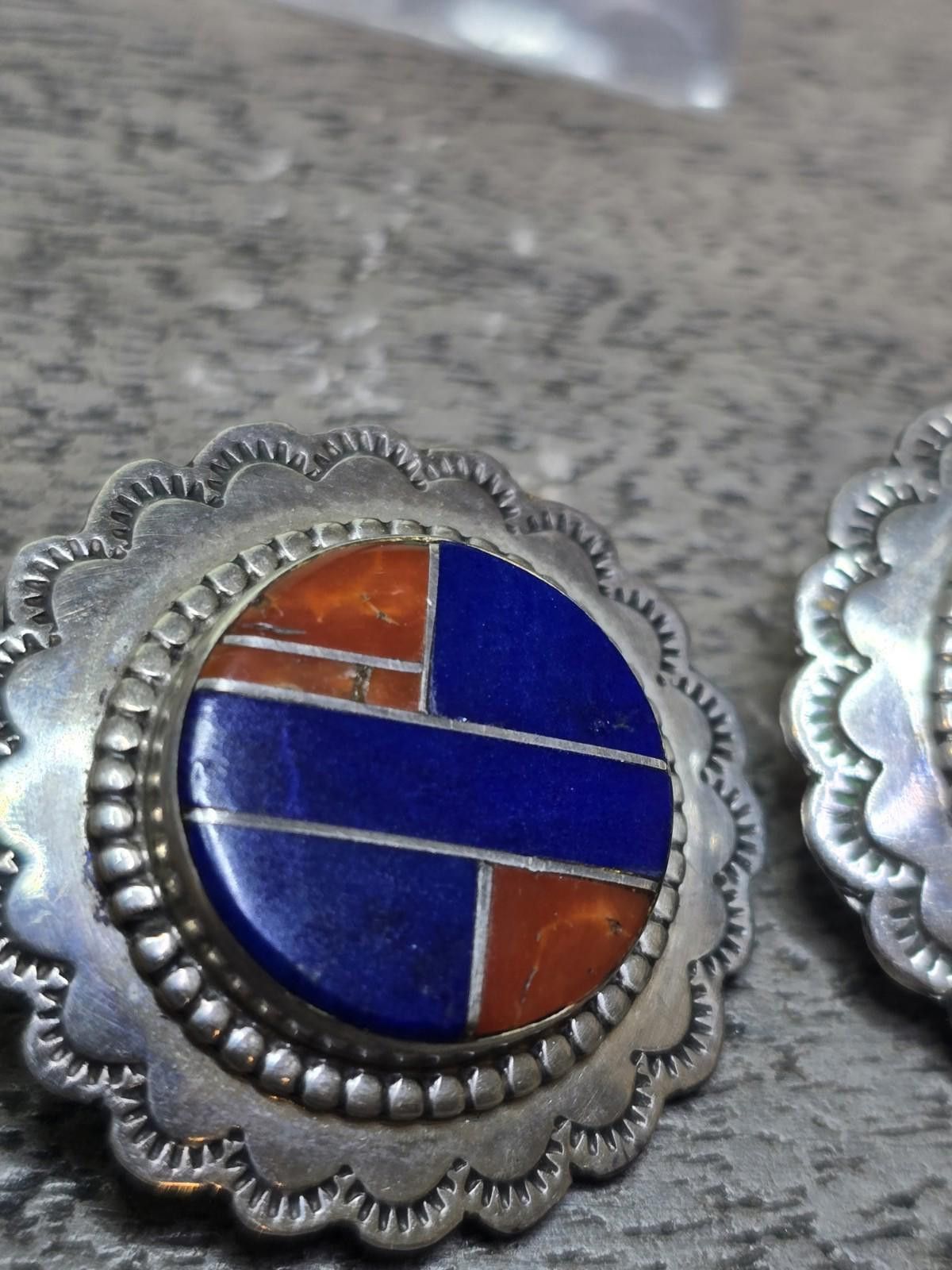 TED LAPIDUS Navajo Inlay Sterling Earrings Lapis Coral Molly Lincoln Size ONE SIZE - 3 Thumbnail