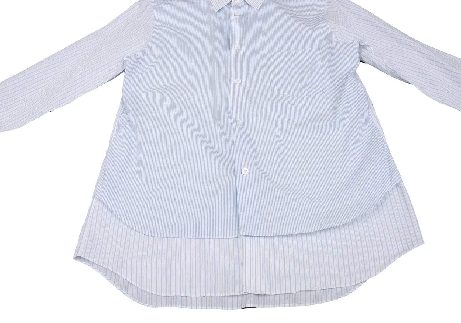 Comme des Garcons Homme Plus Layered Stripe Long Sleeve Shirt in Blue and Off White Size US M / EU 48-50 / 2 - 11 Thumbnail