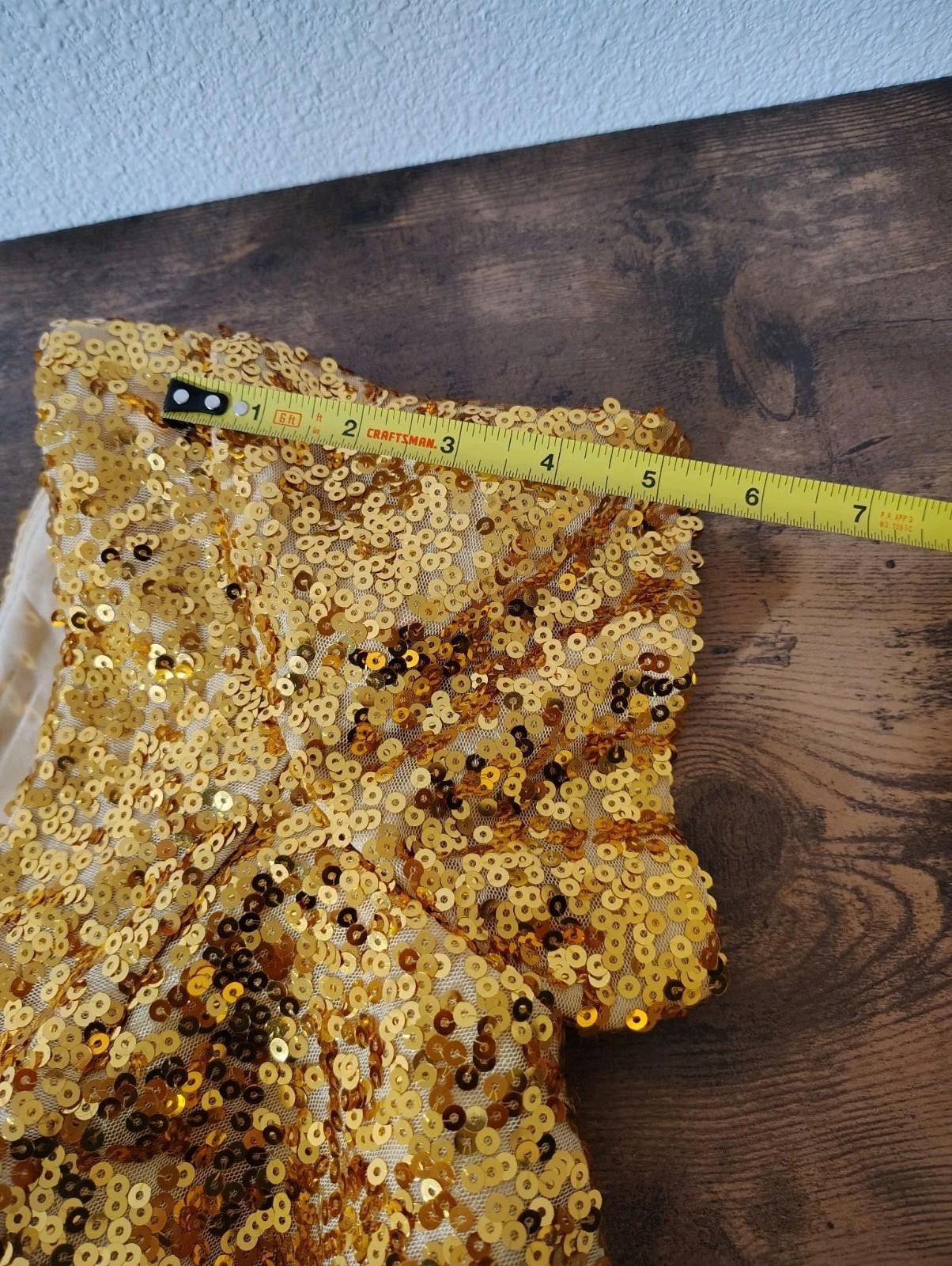 The Unbranded Brand Sequin Dress Gold Yellow Party Dress Short Sleeve Mini Size XL / US 12-14 / IT 48-50 - 5 Thumbnail