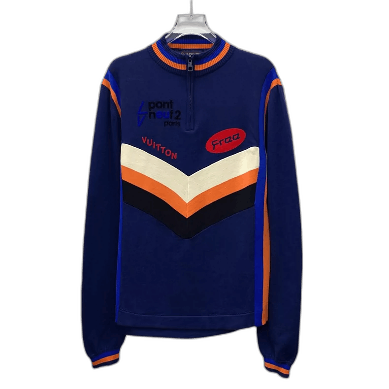 Louis Vuitton Navy Strip Wool Half-Zip Sweatshirt