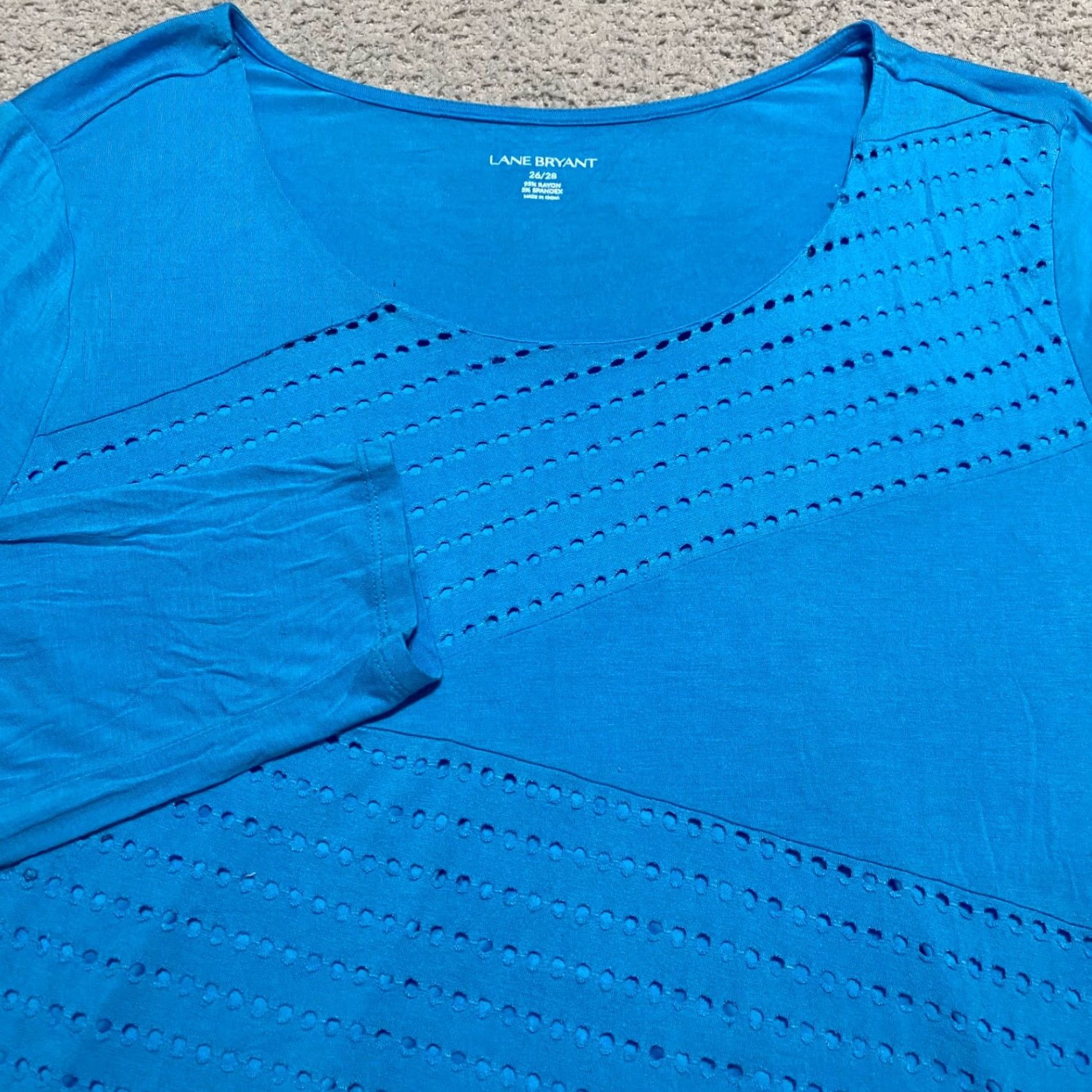 Vintage Lane Bryant Womens Blouse Shirt Geometric Round Neck Long Sleeve Blue 26 Plus Rayon Spandex Size 4XL / US 24-26 - 4 Thumbnail