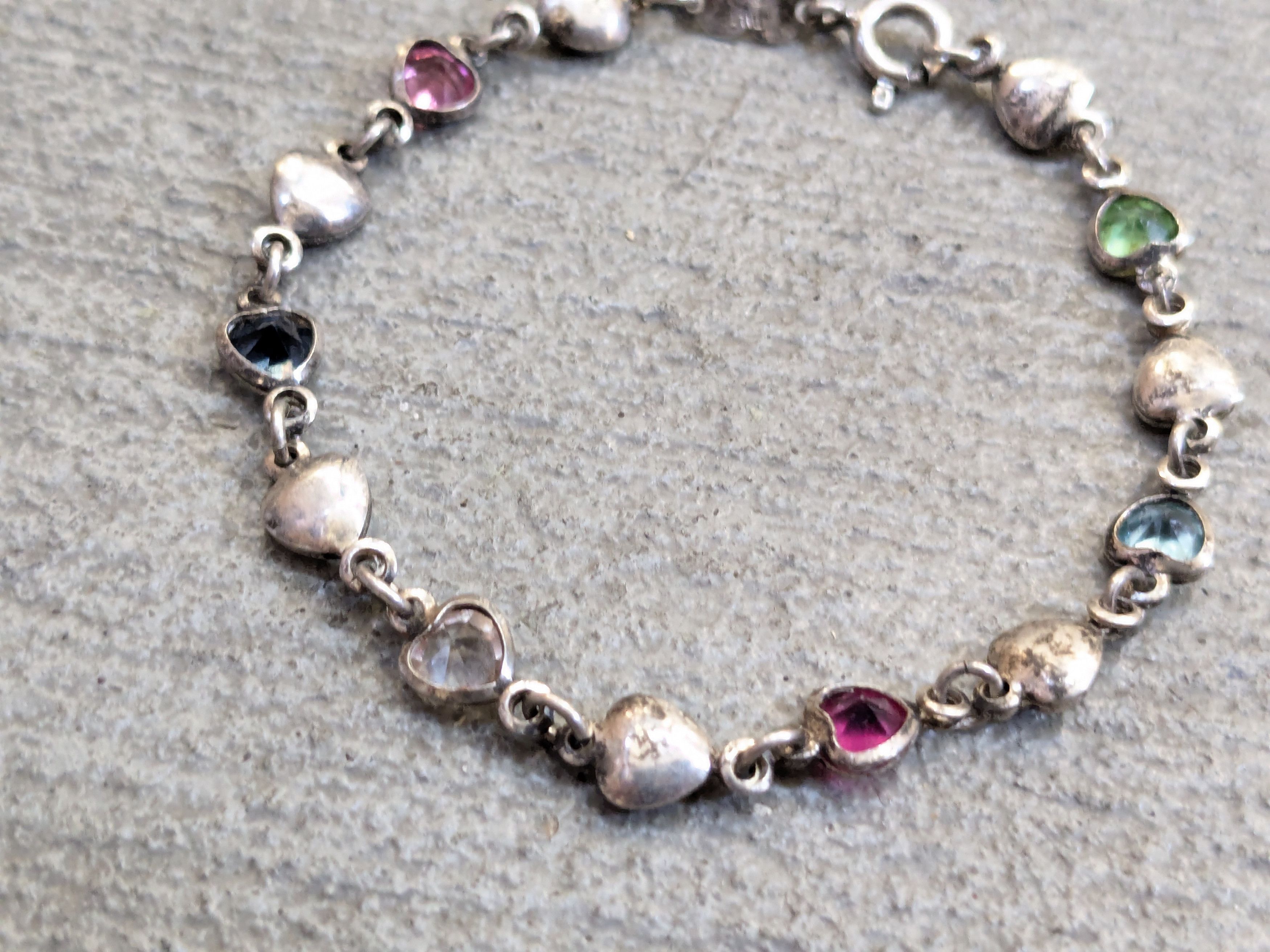 Jewelry Vintage Sterling Silver Bracelet Heart Rainbow Y2K Cute Size ONE SIZE - 2 Thumbnail