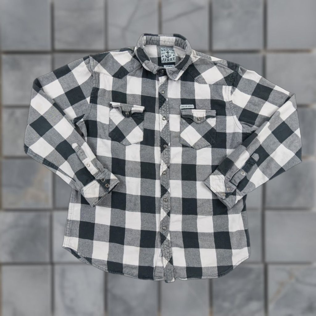 Vintage Sailor Jerry Flannel Shirt Mens Large Black Long Sleeve Button-Up Plaid Outdoor Size US L / EU 52-54 / 3 - 1 Thumbnail