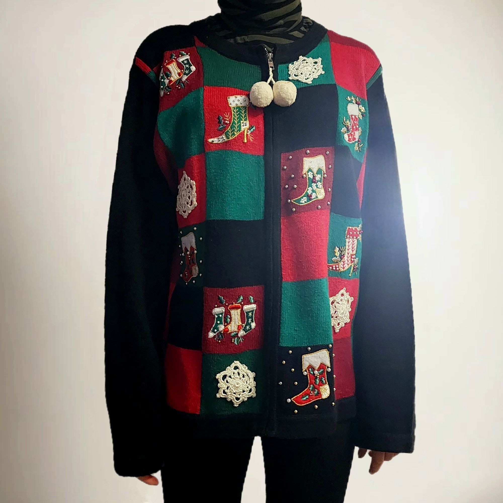 Vintage Vintage Ugly Christmas Sweater Vtg Embroidered Zip Up Knit C Size L / US 10 / IT 46 - 1 Thumbnail