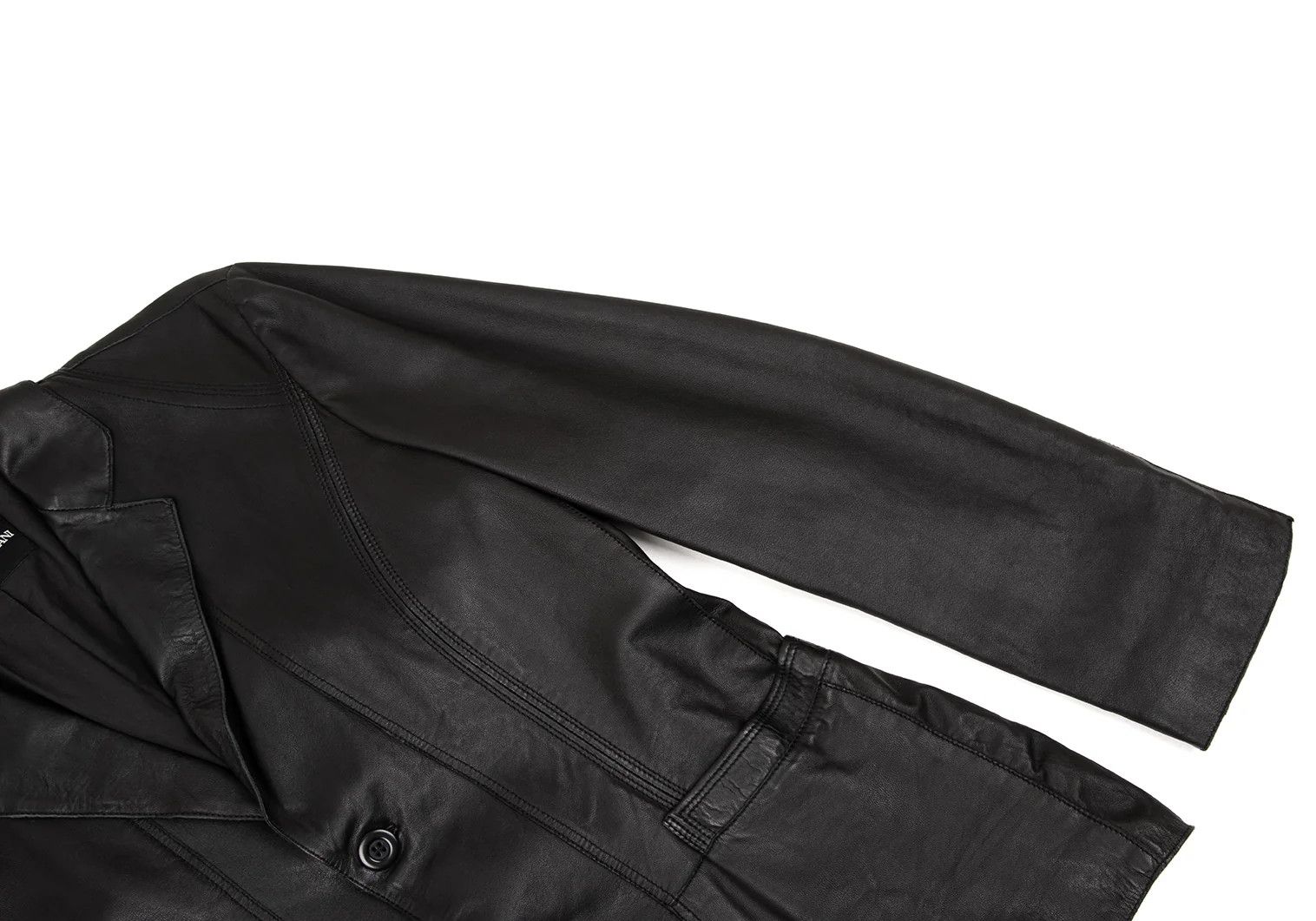 Emporio Armani Back Cutwork Design Leather Tailored Jacket Black 46 Size US S / EU 44-46 / 1 - 6 Thumbnail