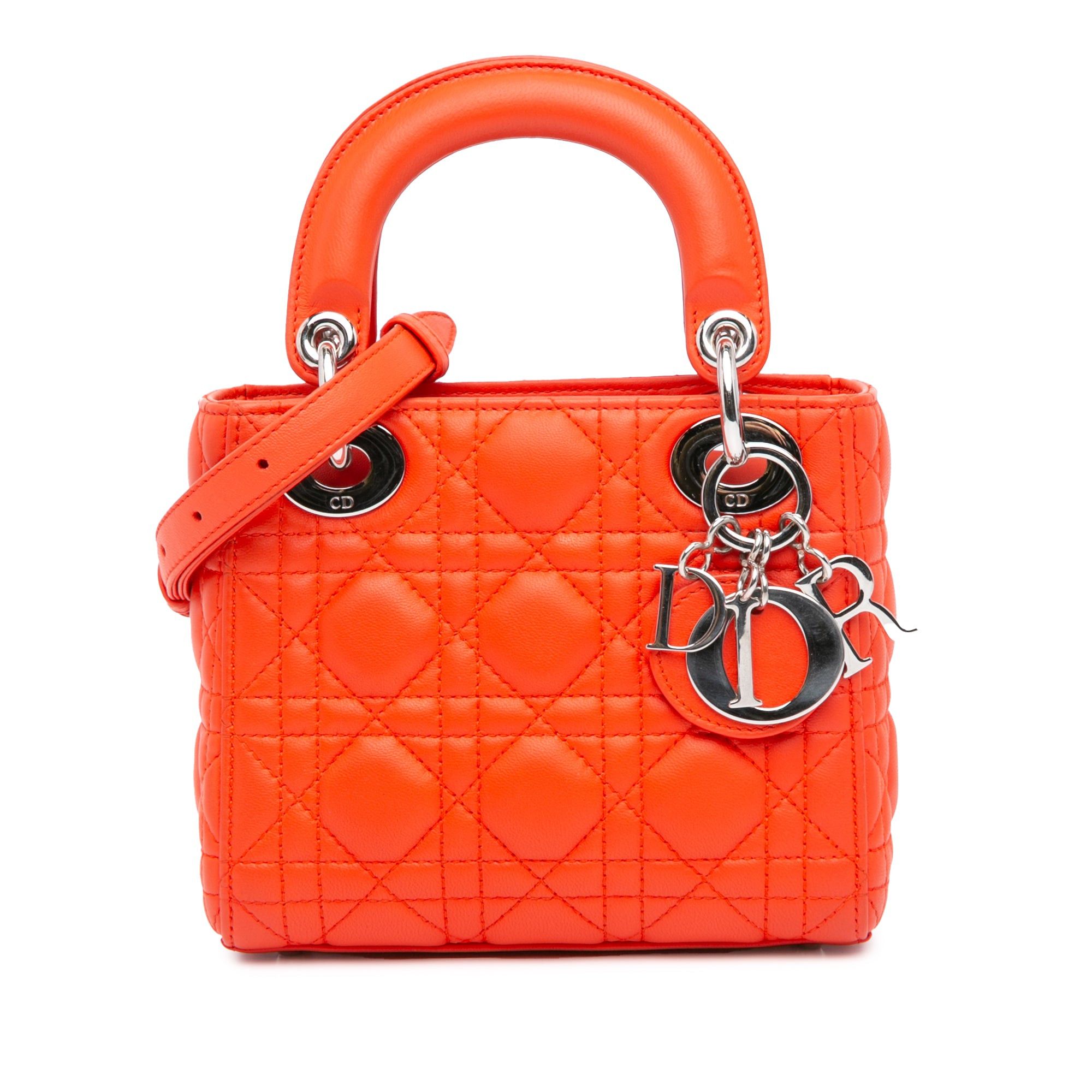 Dior Dior Mini Lambskin Cannage Lady Dior Orange Size ONE SIZE - 1 Thumbnail