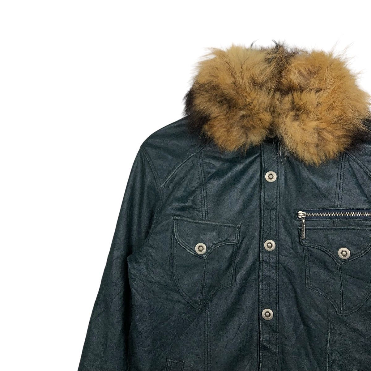 🔥VINTAGE BIKER LEATHER JACKET ASM ARCHIVE MINK FUR COLLAR