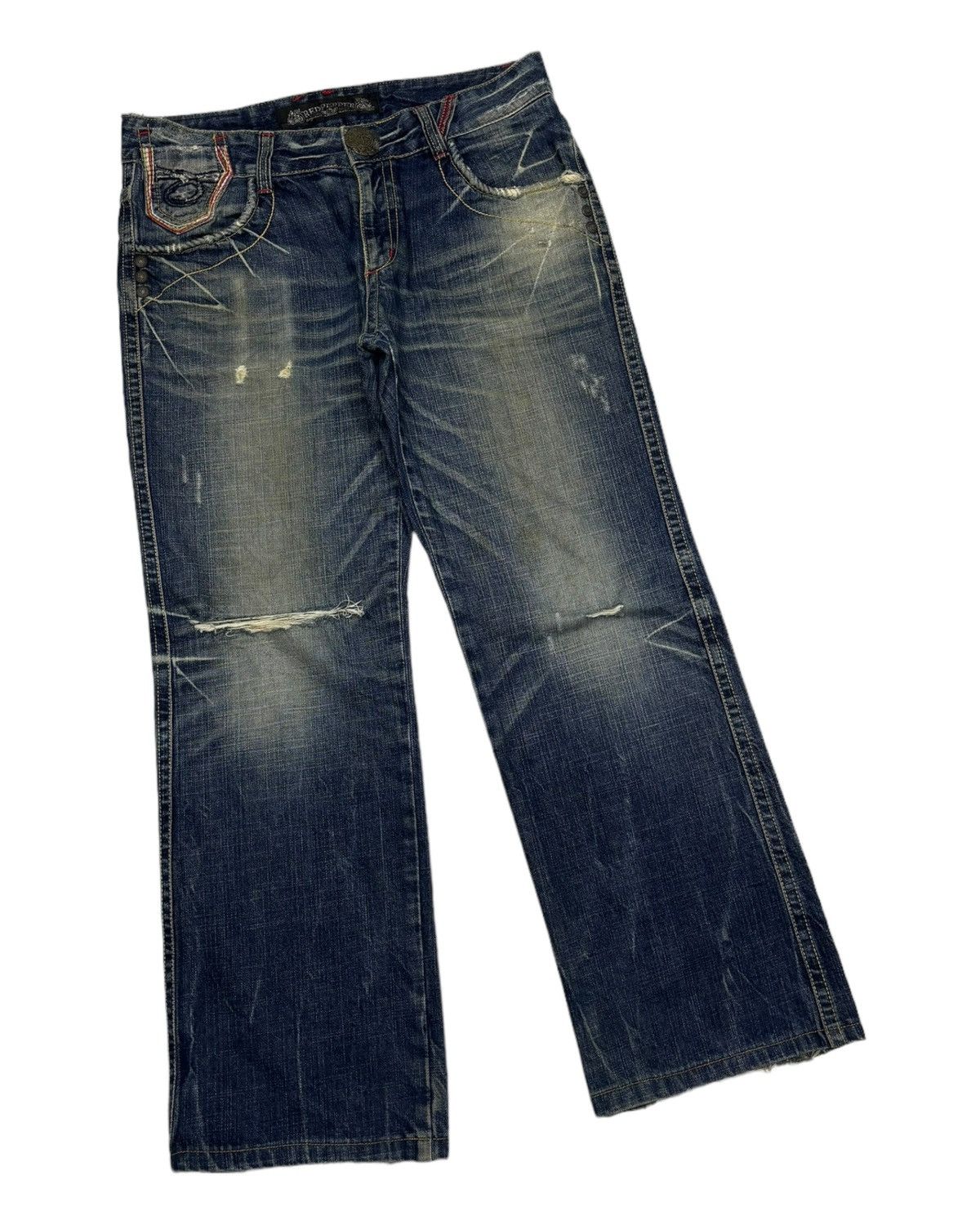 Ed Hardy × Japanese Brand RARE VINTAGE RED PEPPER BAGGY FLARE DISTRESS JEANS Size US 33 - 3 Thumbnail