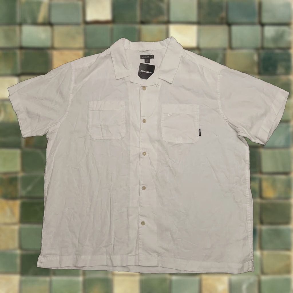 Eddie Bauer VINTAGE Eddie Bauer Shirt Mens 2XL White Hemplify Camp Loop Collar Short Sleeve Hemp Button-Up Casual Mens Size US XXL / EU 58 / 5 - 1 Thumbnail