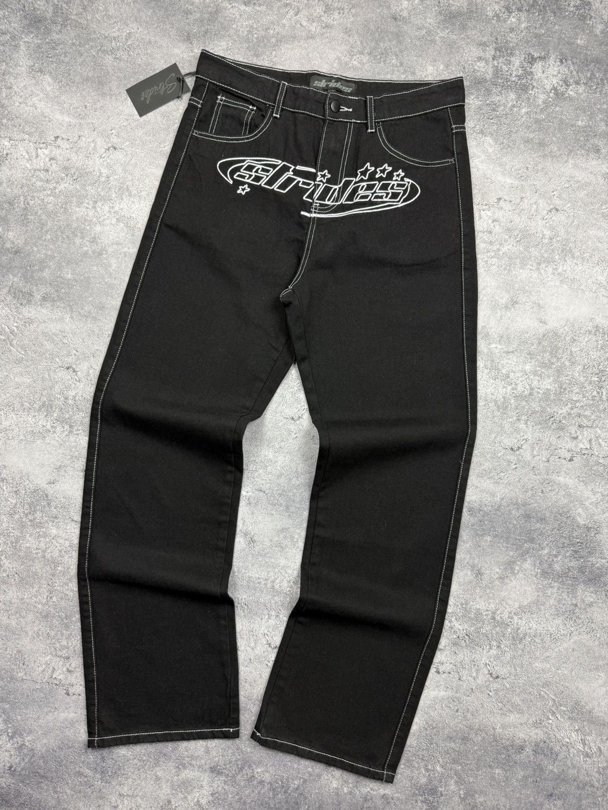 Japanese Brand Strides Baggy Jeans Denim Pants Black Y2K Skater Streetwear Size US 32 / EU 48 - 4 Thumbnail