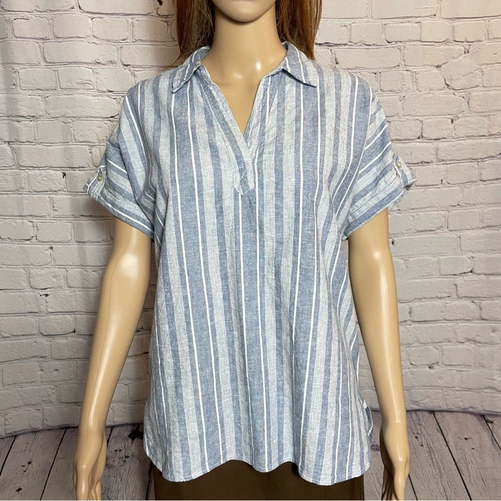 Other NWT New Sigrid Olsen Striped Linen Blend Blue Shirt Size S Size S / US 4 / IT 40 - 2 Thumbnail