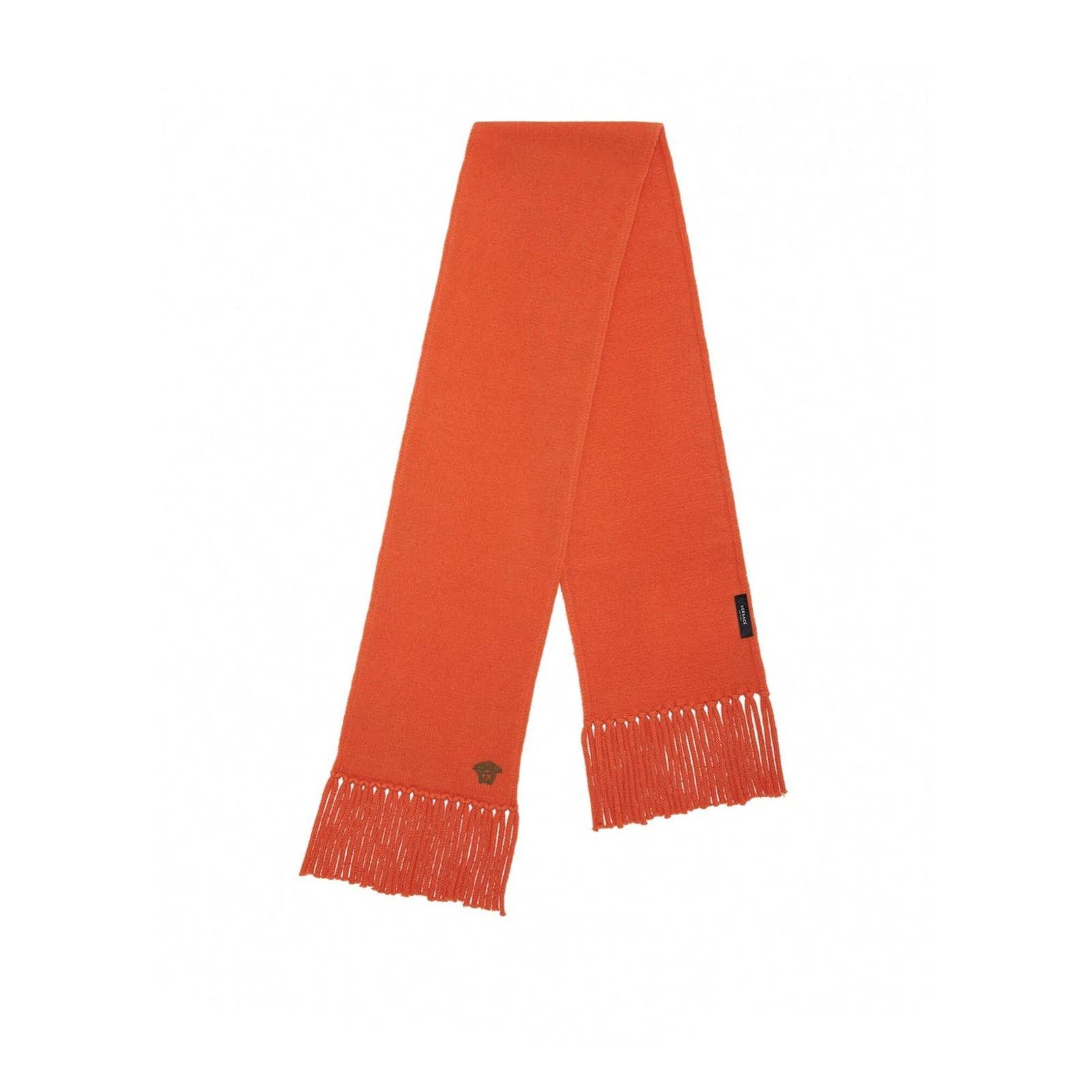 image of Versace Medusa Embroidered Cashmere Lana Wool Orange Scarf, Men's