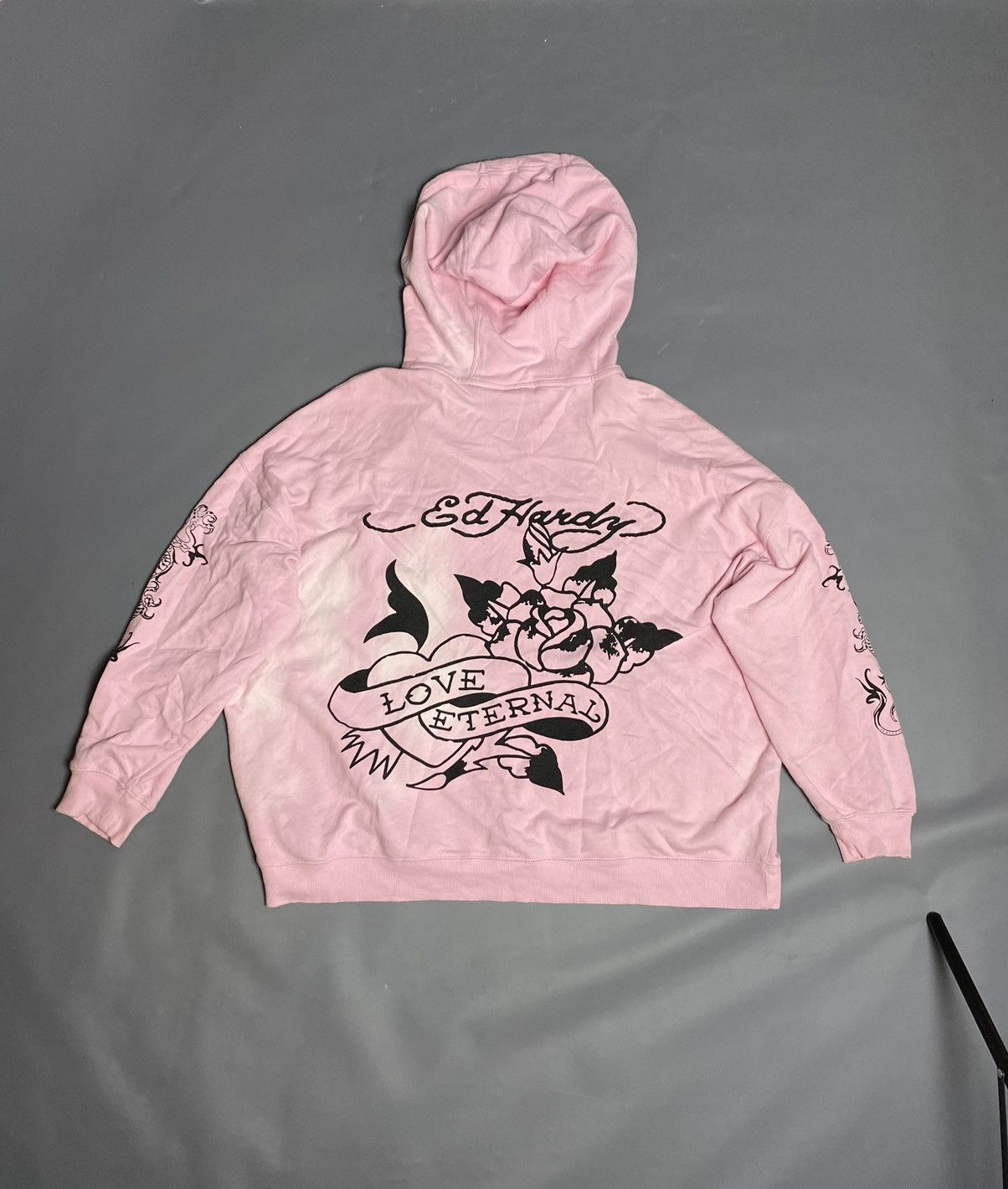 Christian Audigier Ed Hardy Love Hoodie Pink Graphic Women's L Bleach Damage Size L / US 10 / IT 46 - 2 Thumbnail