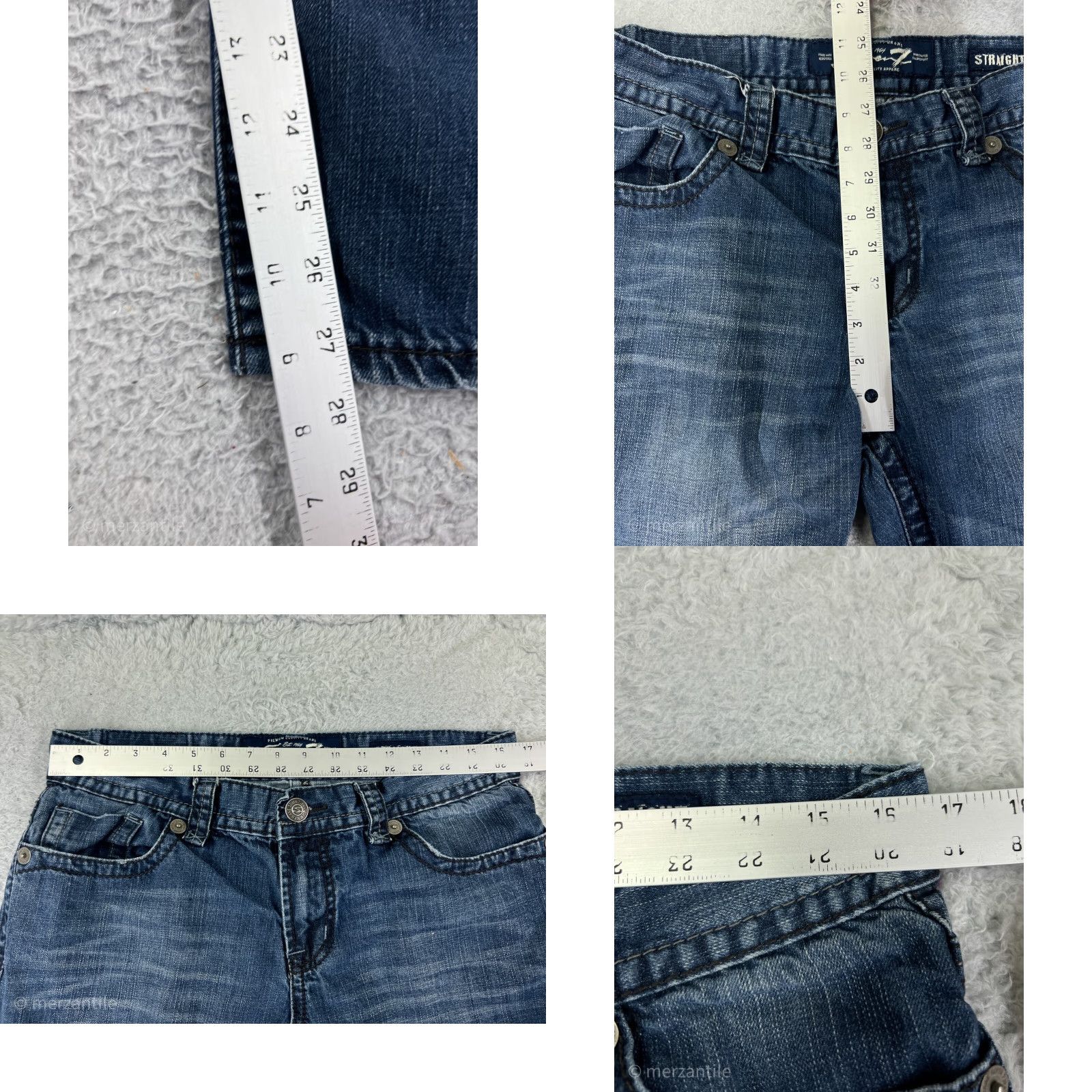 Vintage Seven7 Womens Jeans 34 Blue Denim Distressed Straight Embroidered 100% Cotton Size 24" / US 00 / IT 34 - 9 Thumbnail