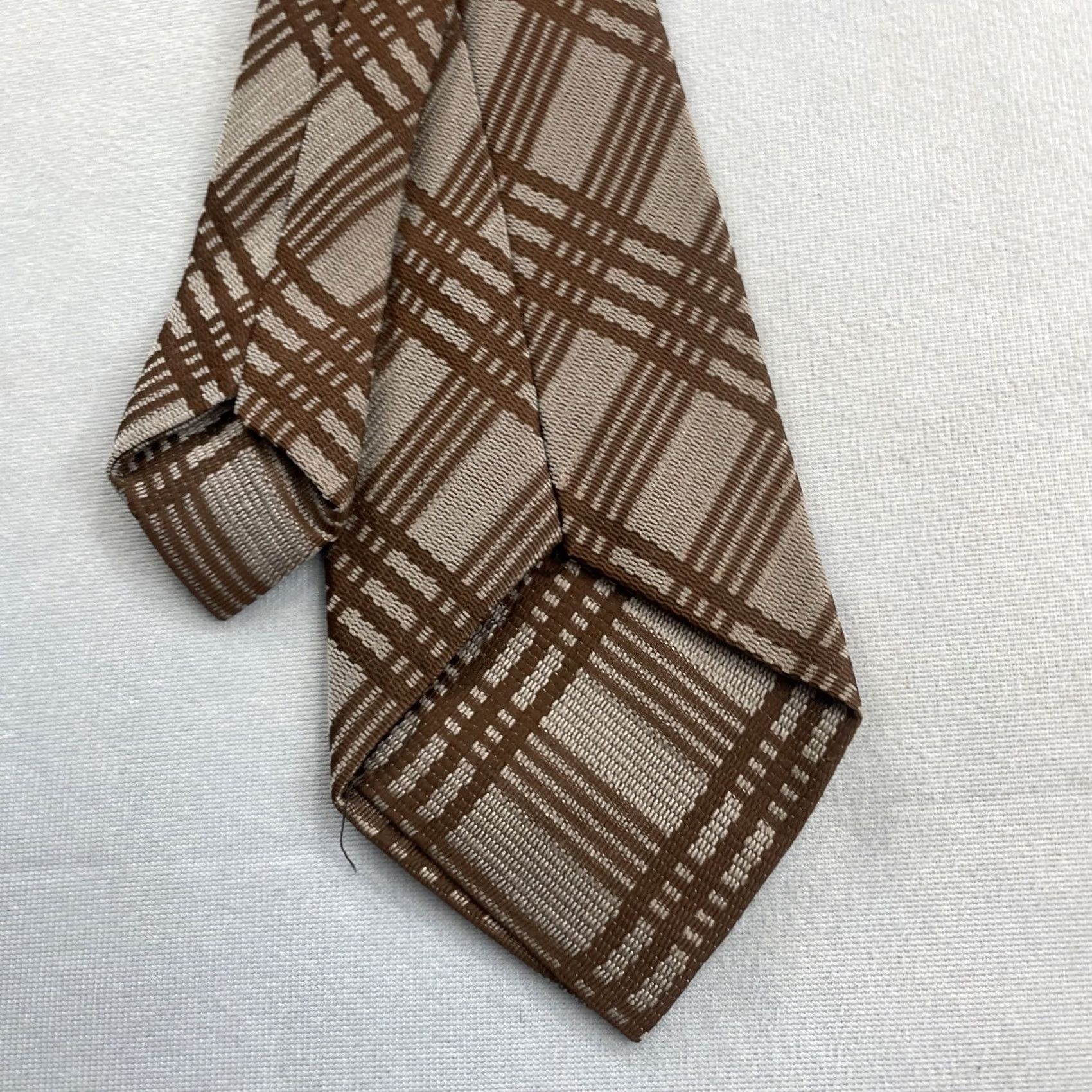 MCM vtg 1970s Woven Tie Textured Silver Gray Brown Cyber Plaid MCM Cowboy 3.5x58" Capsule Necktie Size ONE SIZE - 7 Thumbnail