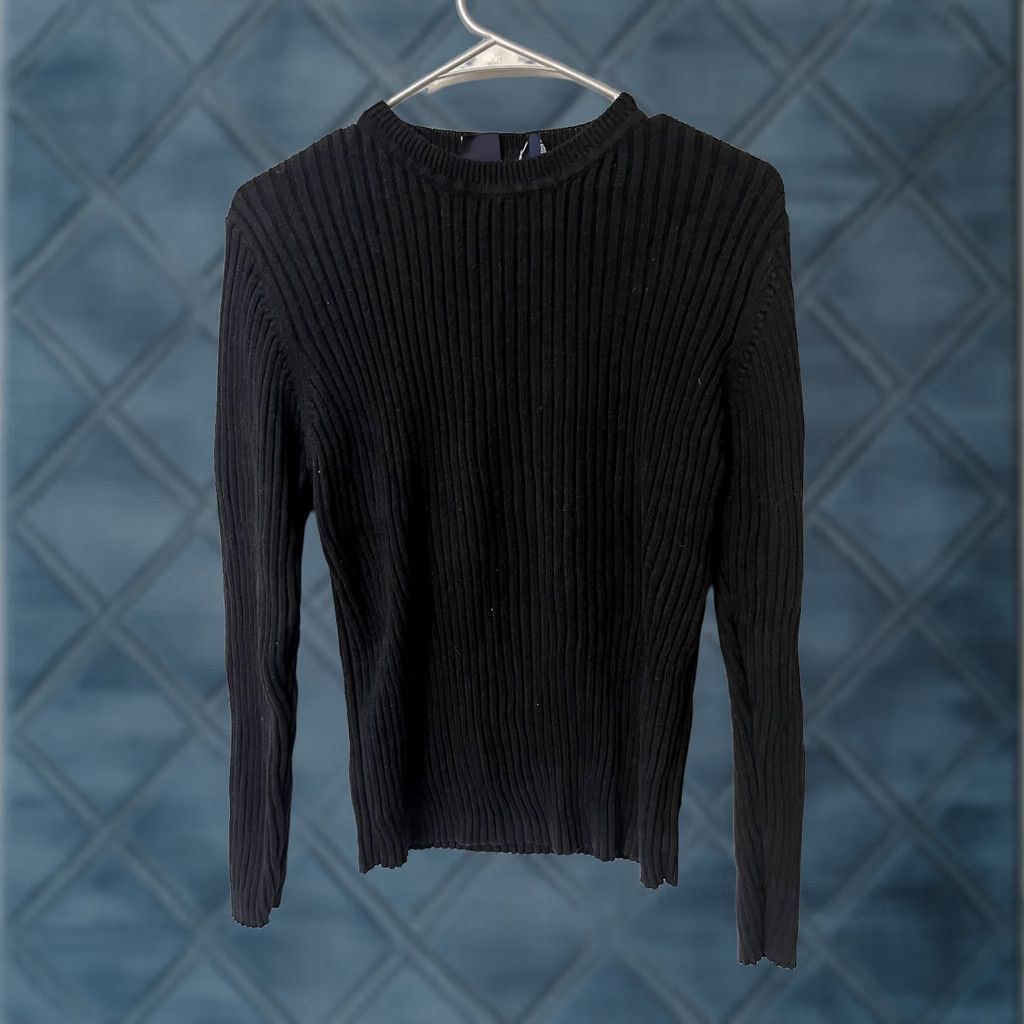Gap GAP Women’s Sweater Round Neck Solid Black Small Y2K Ribbed Cable-Knit Pullover, Lightweight, Regular, Size S, Women, Vintage-Style? Size S / US 4 / IT 40 - 1 Thumbnail
