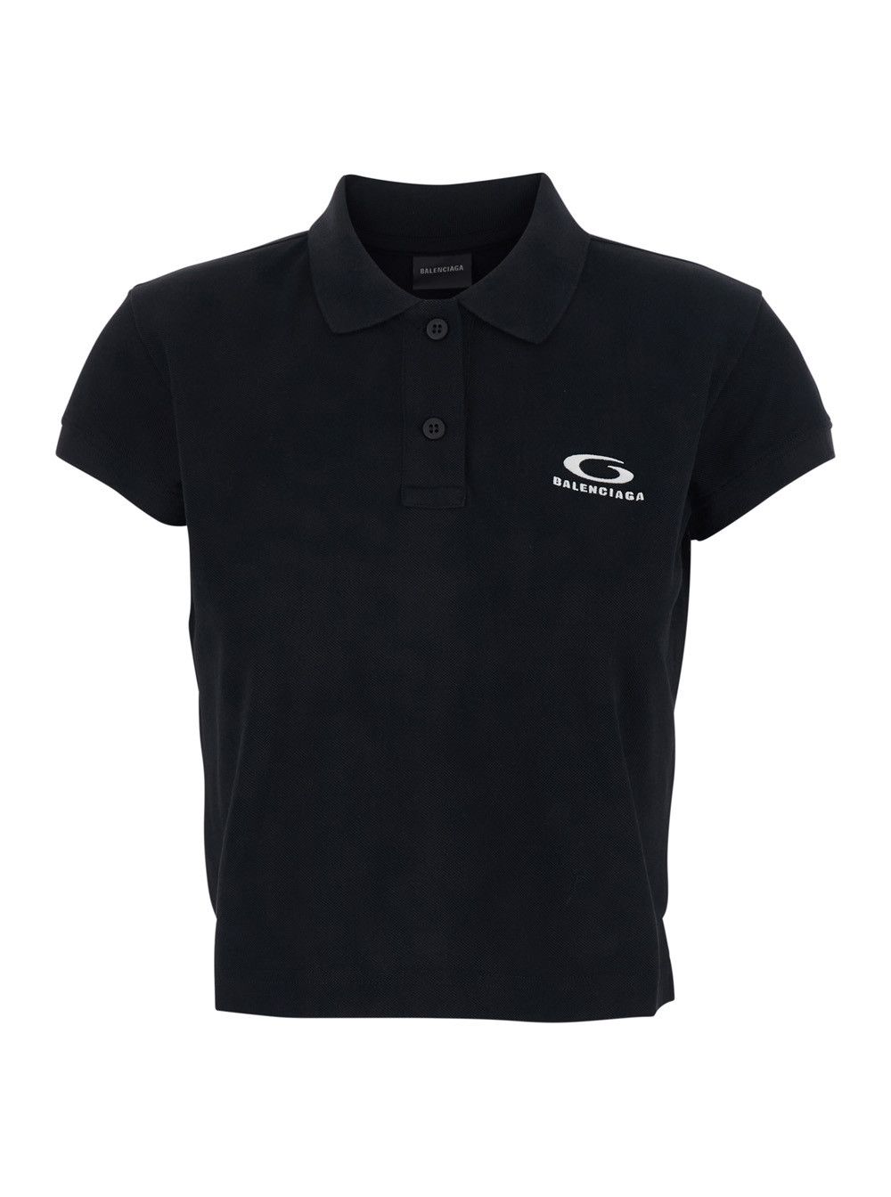 black polo shirt with logo on the front in cotton woman