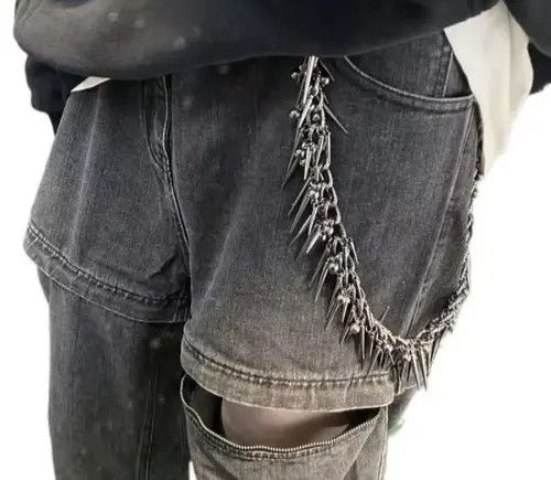 Japanese Brand Retro streetwear punk rivet spike pants pocket chain Size ONE SIZE - 1 Thumbnail