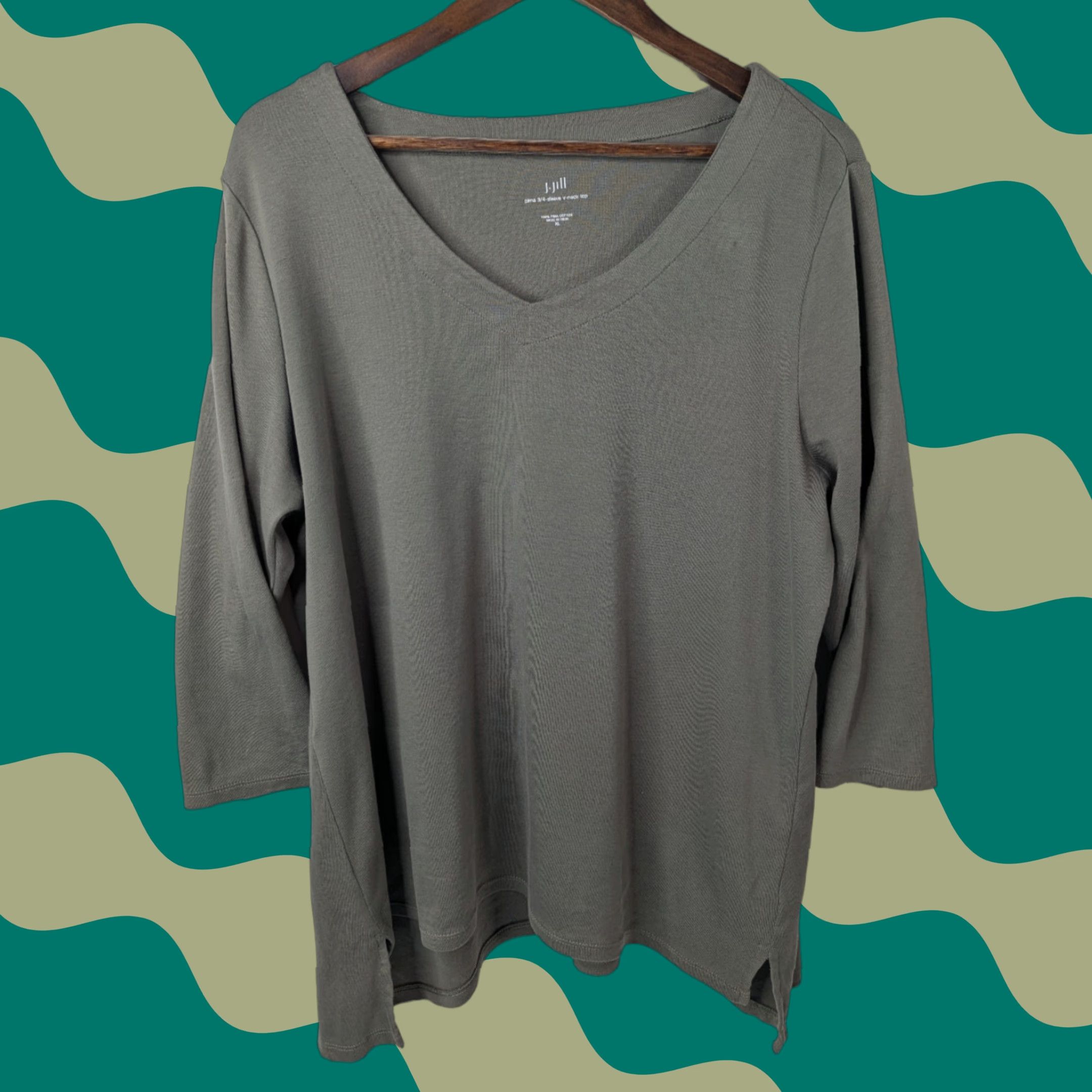 J. Jill J. Jill Shirt Women's XL Olive Green Pima Cotton 3/4 Sleeve V-Neck Tunic Top Blouse Casual Size XL / US 12-14 / IT 48-50 - 1 Thumbnail