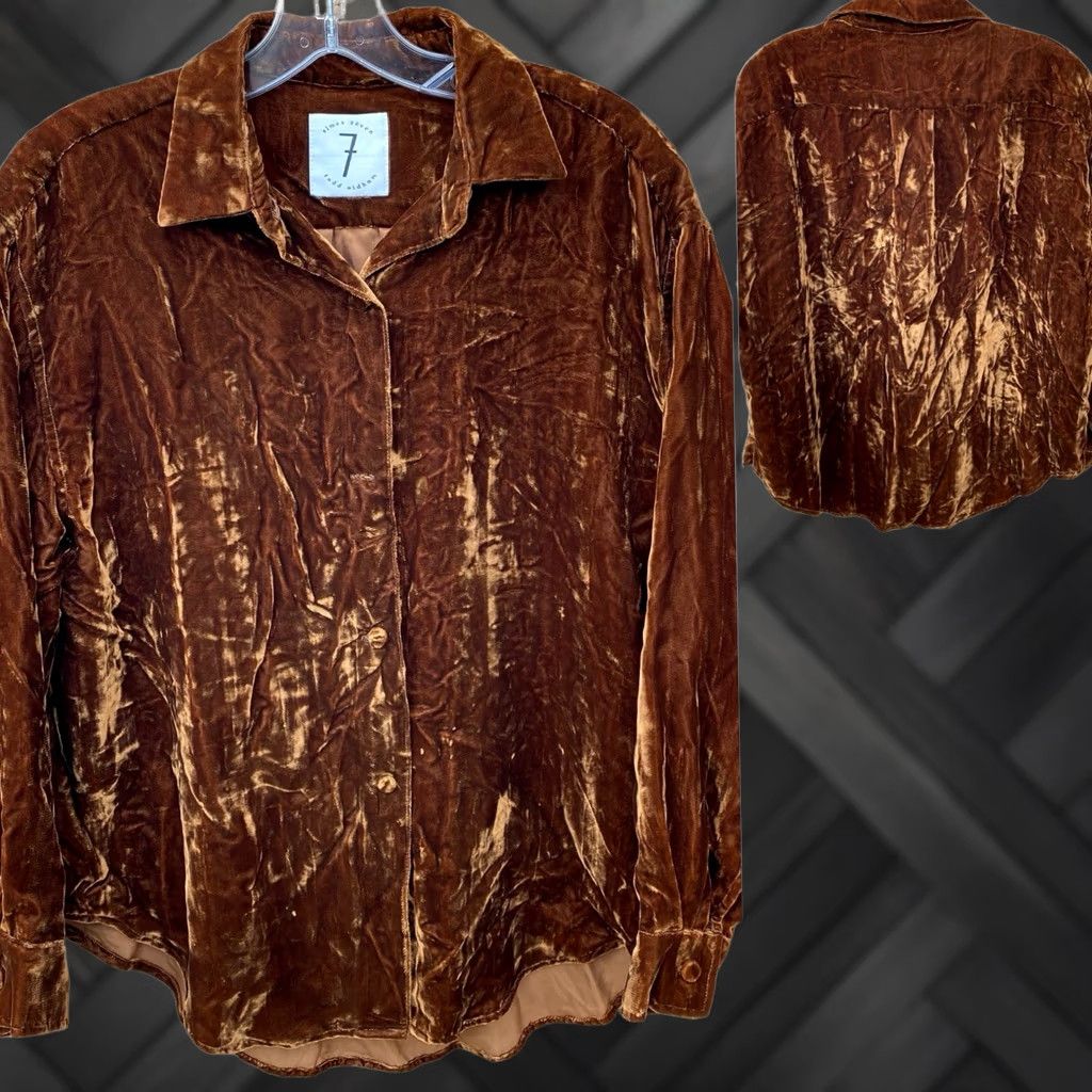 Vintage VINTAGE Times Seven Todd Oldham Button-Up Shirt Petite Brown Velvet Rayon 90s 00s Womens Size S / US 4 / IT 40 - 1 Thumbnail