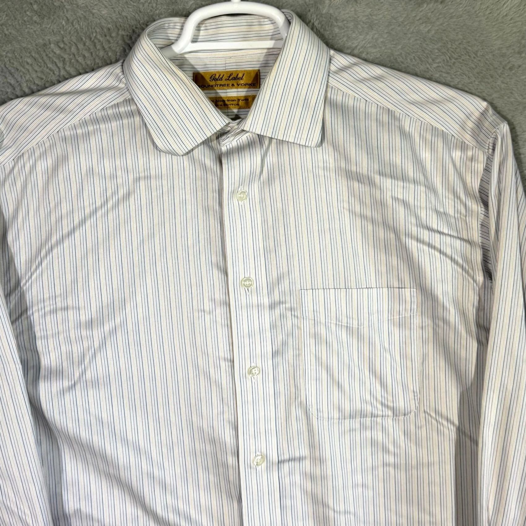 Roundtree & Yorke Gold Label Dress Shirt Mens 16/34 White Blue Striped 100% Cotton Formal Shirt Size 42R - 4 Thumbnail