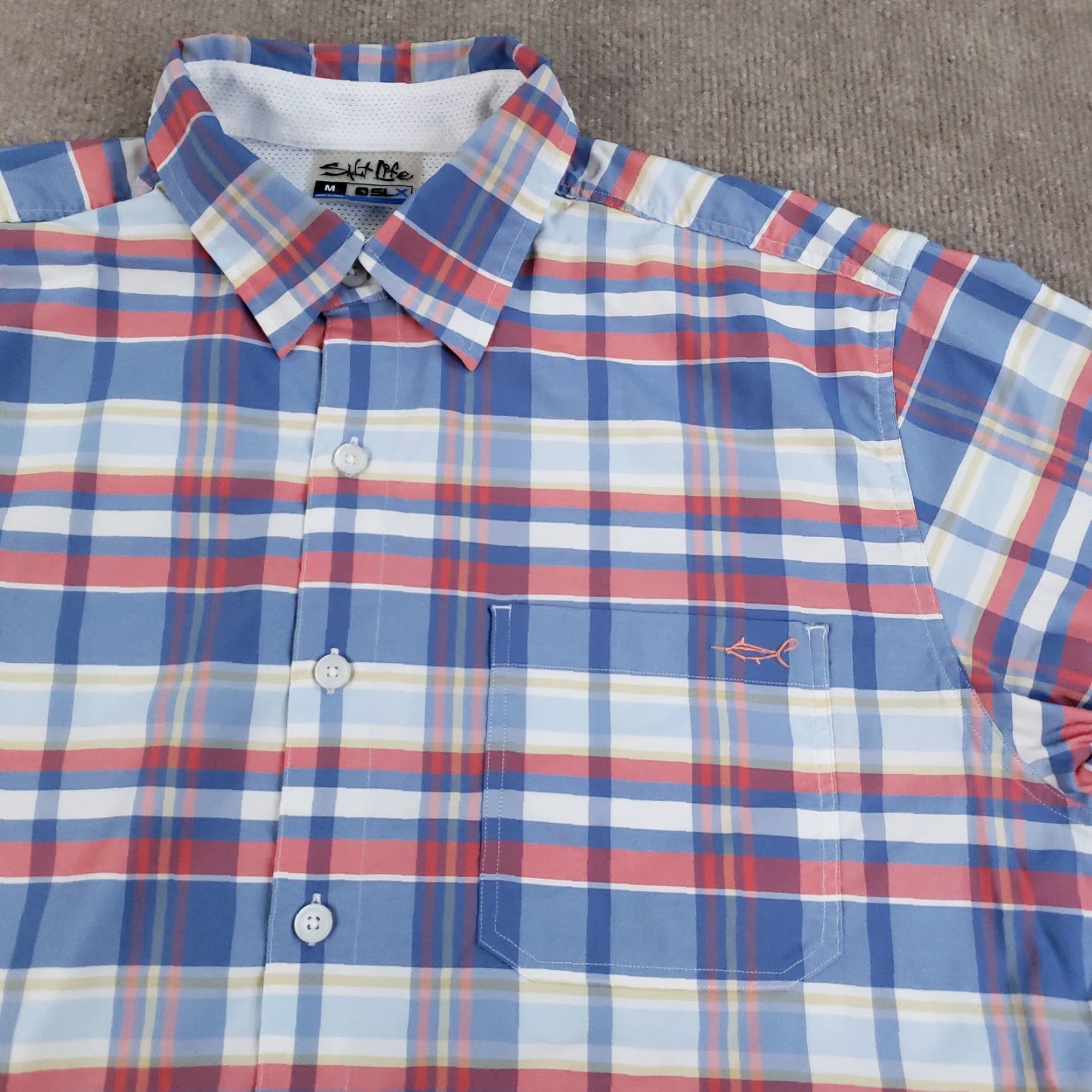 Vintage Salt Life Button-Up Shirt Mens M Blue Plaid Short Sleeve Neck Collared Lightweight Breathable Moisture Wicking Quick Dry Stretch Embroidered Fisherman Size US M / EU 48-50 / 2 - 6 Thumbnail