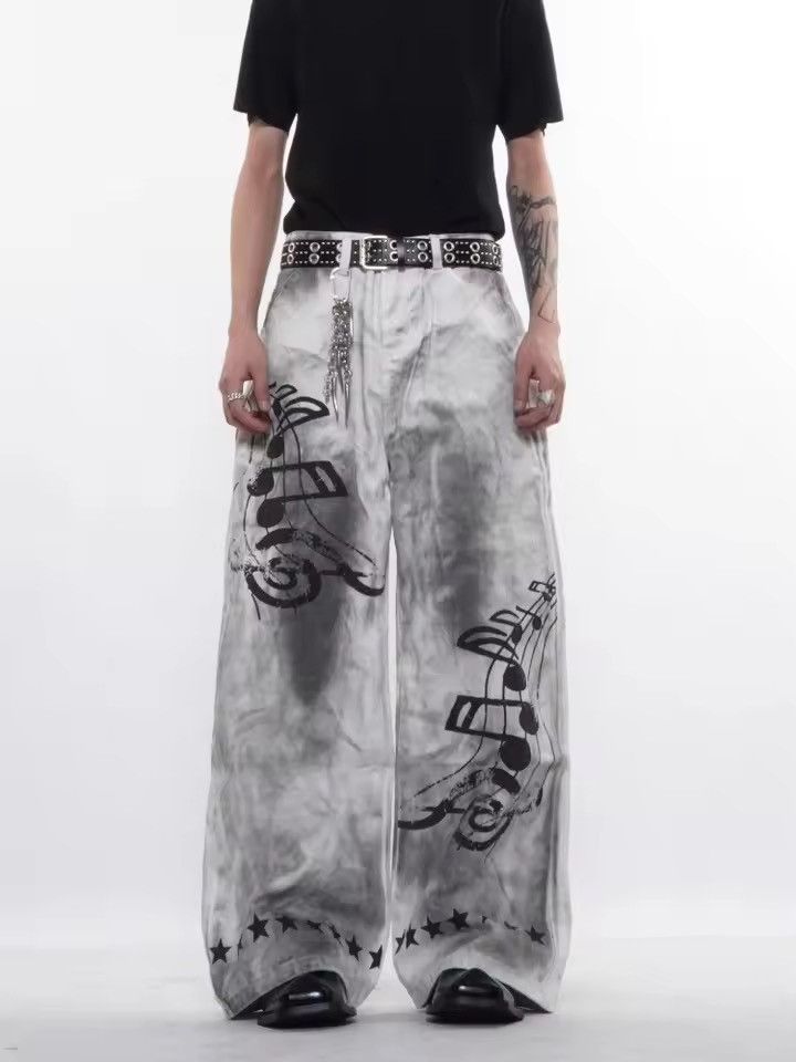 Japanese Brand Y2K Style Dirty Washed White Baggy Jeans Size US 30 / EU 46 - 3 Thumbnail