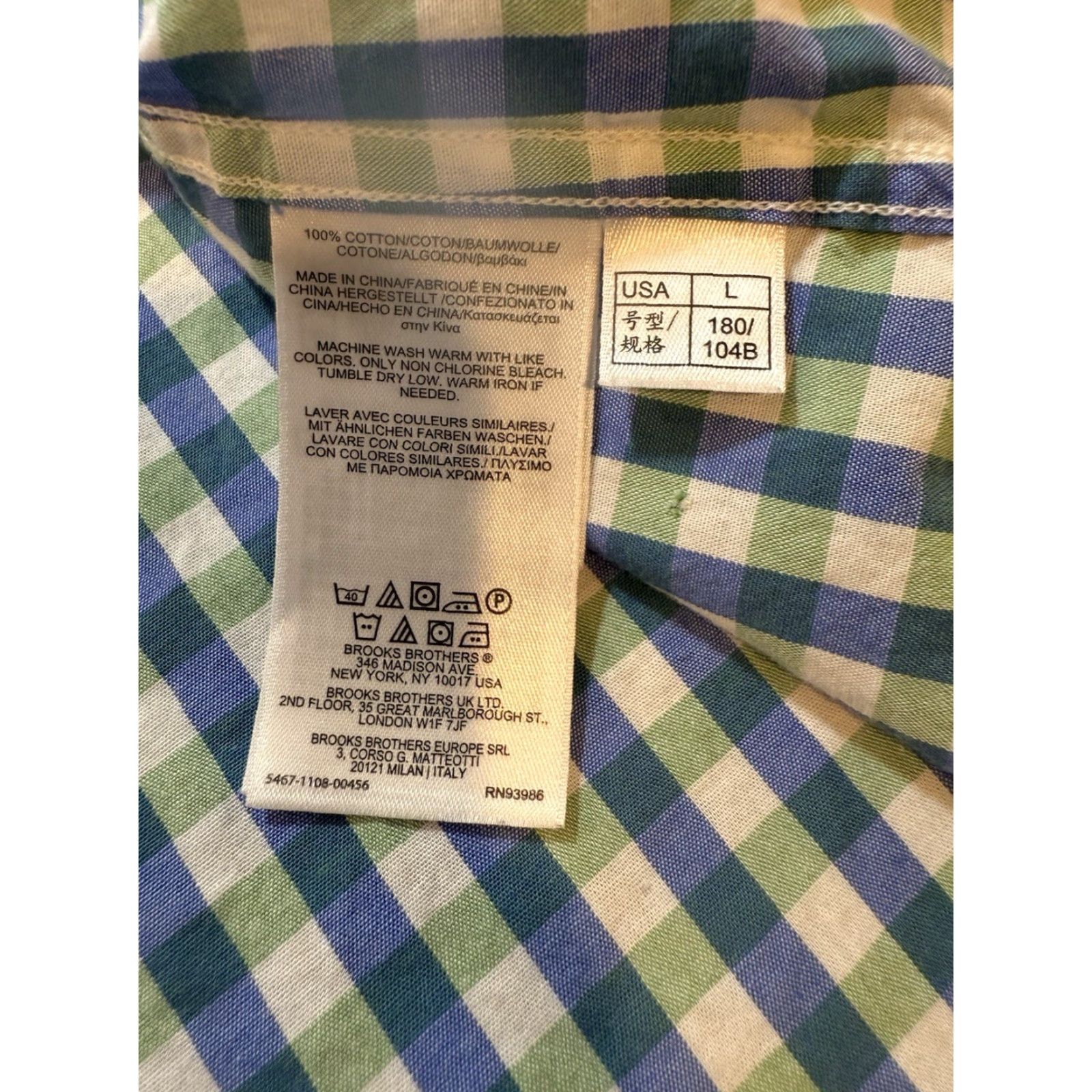 Brooks Brothers Brooks Brothers Shirt Button-Up Short Sleeve Regent Blue Green Gingham Plaid L Multicolor Cotton Mens Size US L / EU 52-54 / 3 - 6 Thumbnail