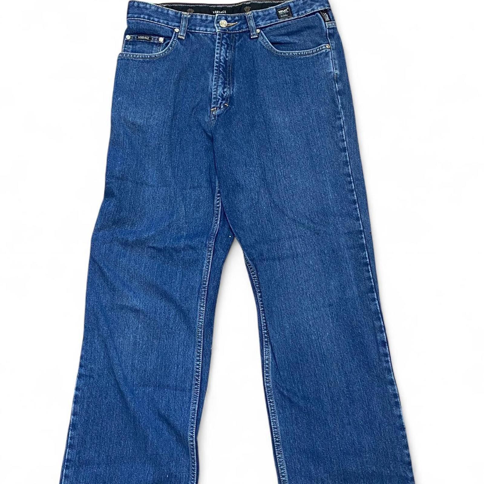 Versace Versace Blue Denim Jeans with Gold Medusa Button and Greek-2 Size 32" / US 10 / IT 46 - 5 Thumbnail