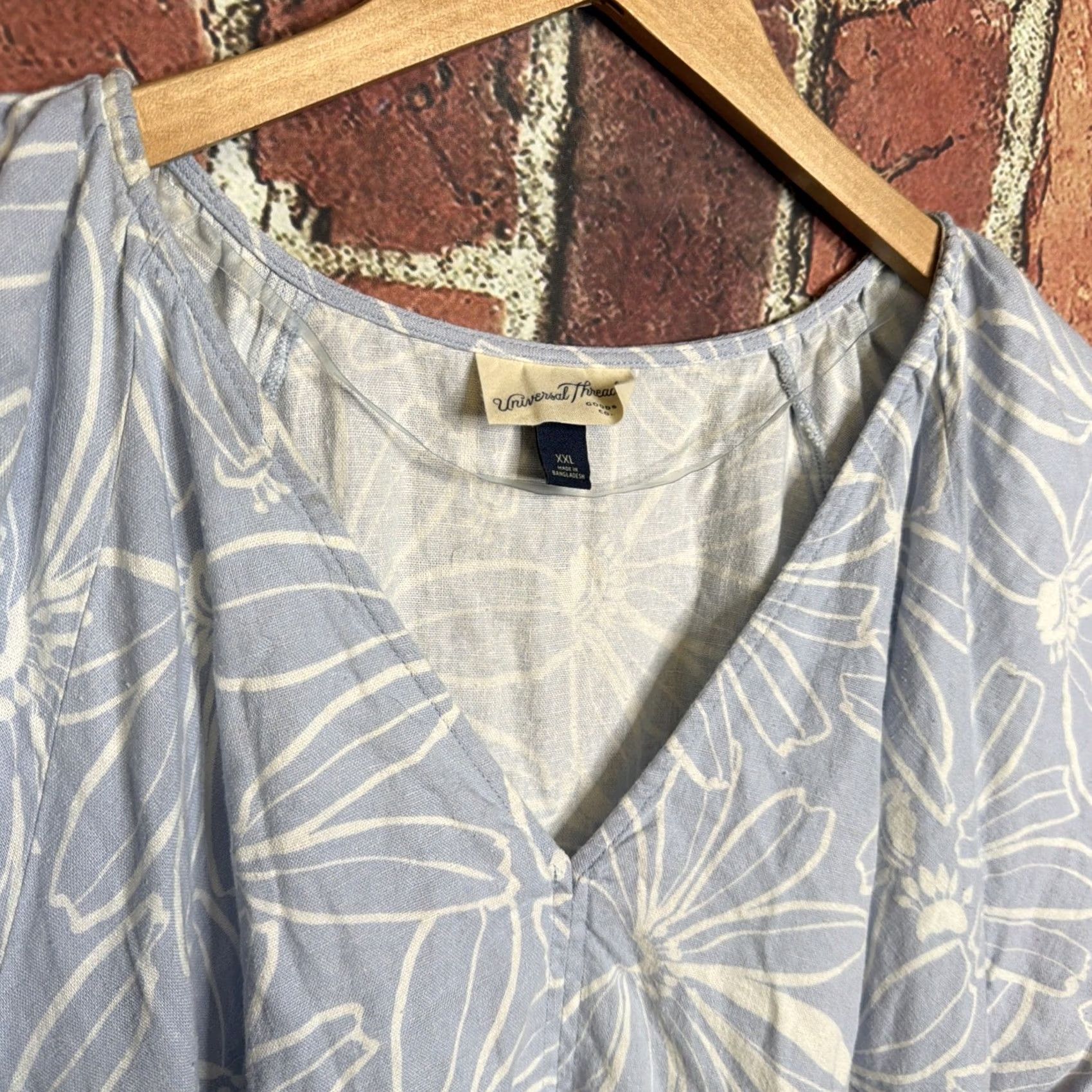Vintage Universal Thread Women’s Dress 2XL Linen Rayon Cotton Flutter Sleeve Ruffle Floral Blue V-Neck Above Knee A-Line Casual Travel Spring Summer Size XXL / US 16-18 / IT 52-54 - 2 Thumbnail