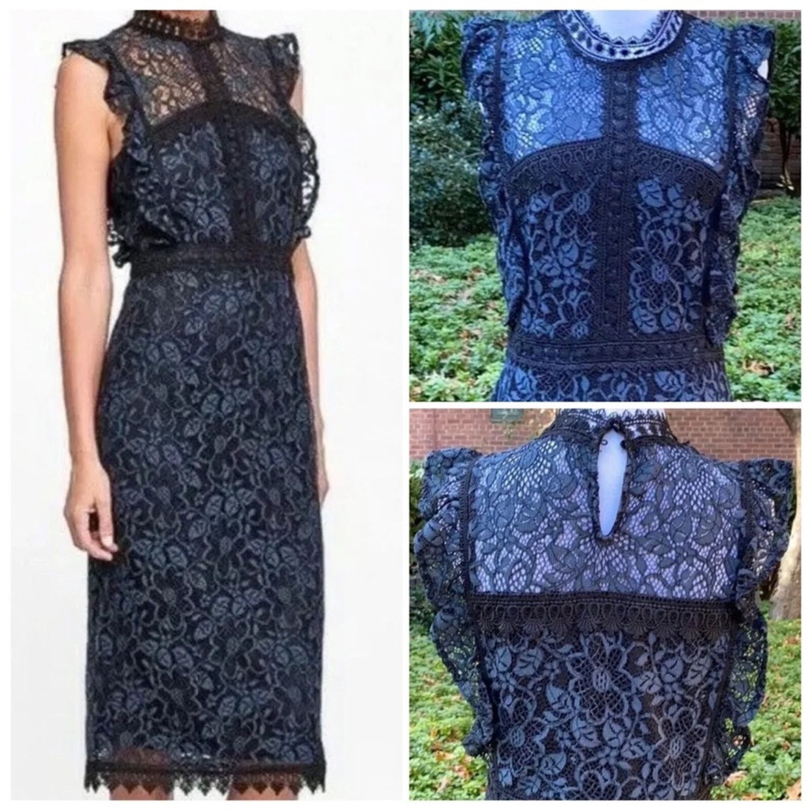 Zara Zara green black contrasting lace dress size Large Size L / US 10 / IT 46 - 3 Thumbnail