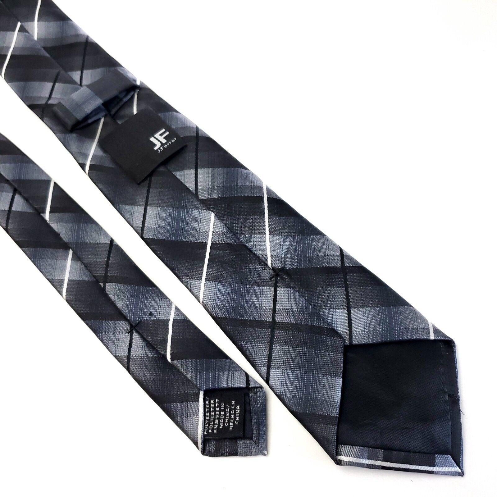 J Ferrar JF J Ferrar Gray Plaid Polyester Skinny Tie Size ONE SIZE - 5 Thumbnail