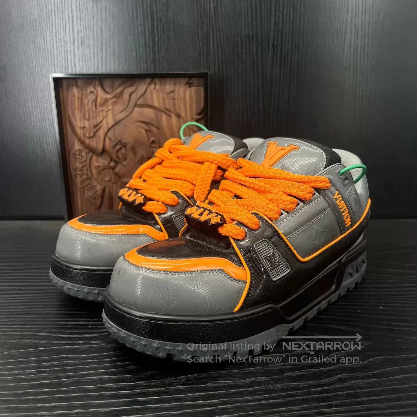 Louis Vuitton Gray Lowtop Sneakers with Orange Accents Size 8. Size US 8 / EU 41 - 1 Thumbnail