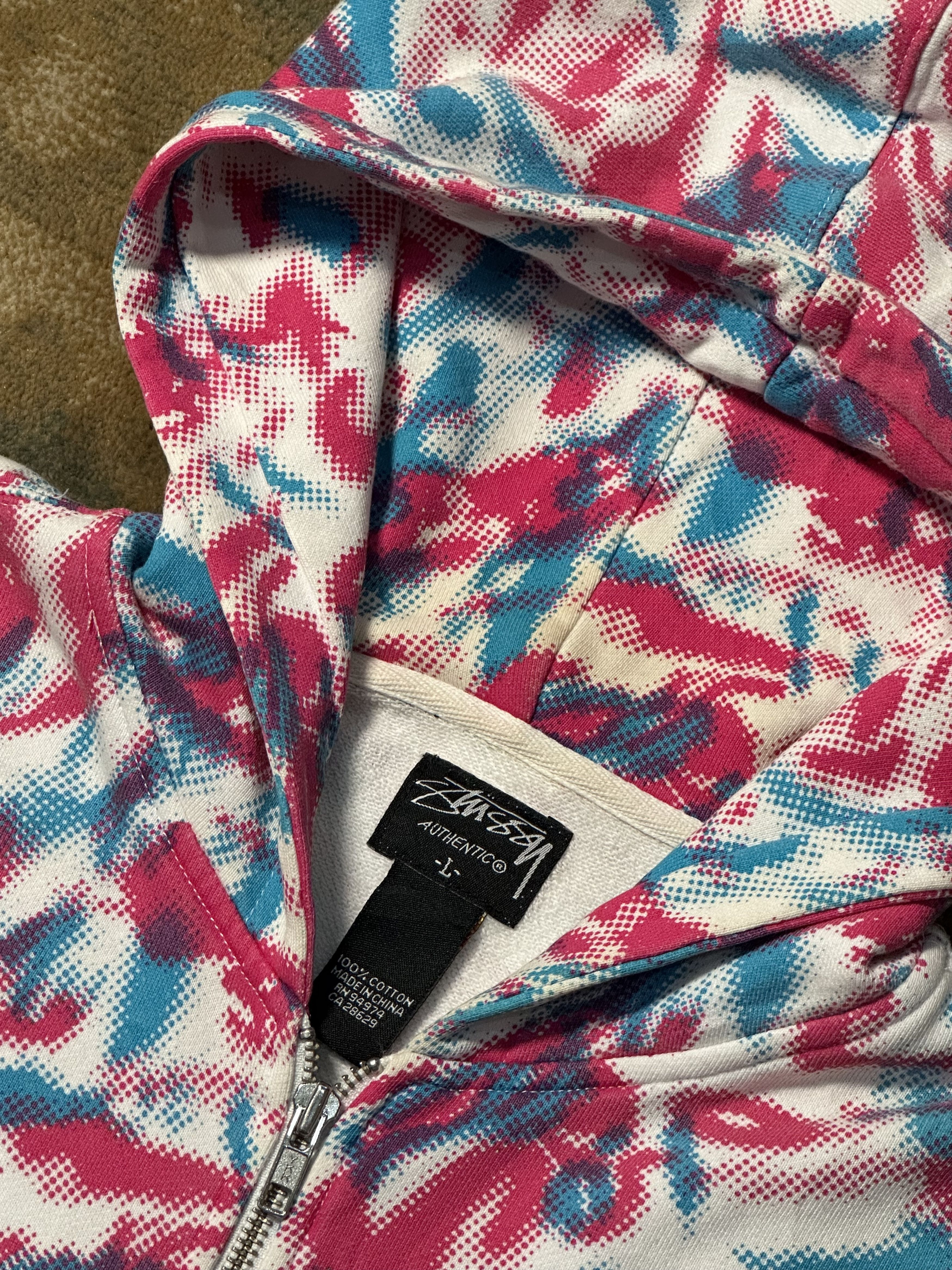 Stussy × Vintage 00s Stussy Psychedelic All Over Print Zip Hoddie y2k style Size US L / EU 52-54 / 3 - 4 Thumbnail