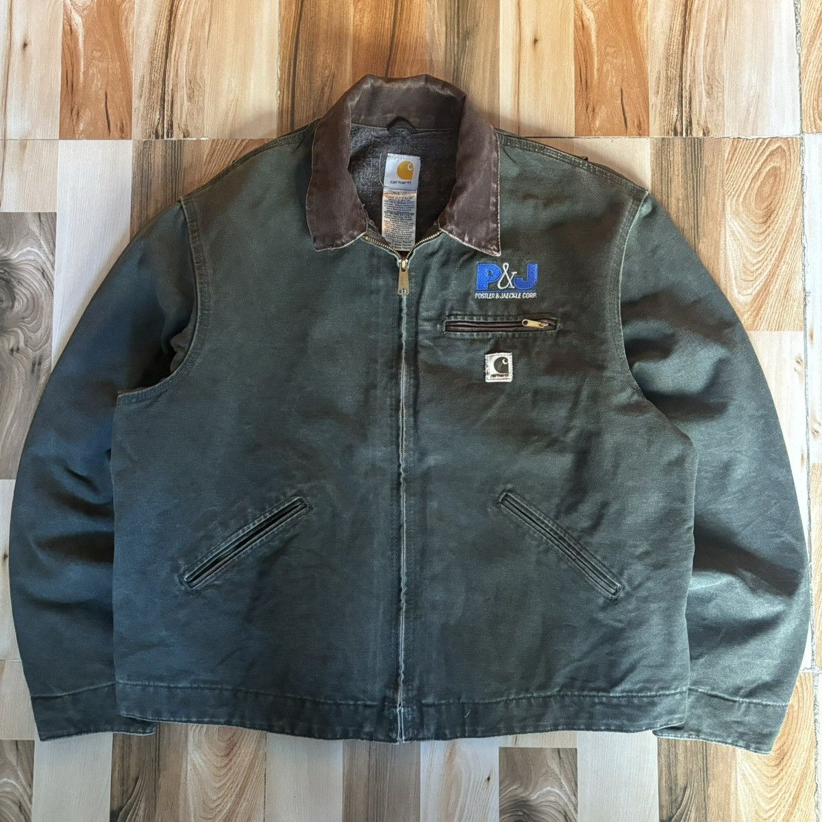 image of Crazy Vintage Faded Carhartt Detroit Jacket J97 Moss, Men's (Size Large)