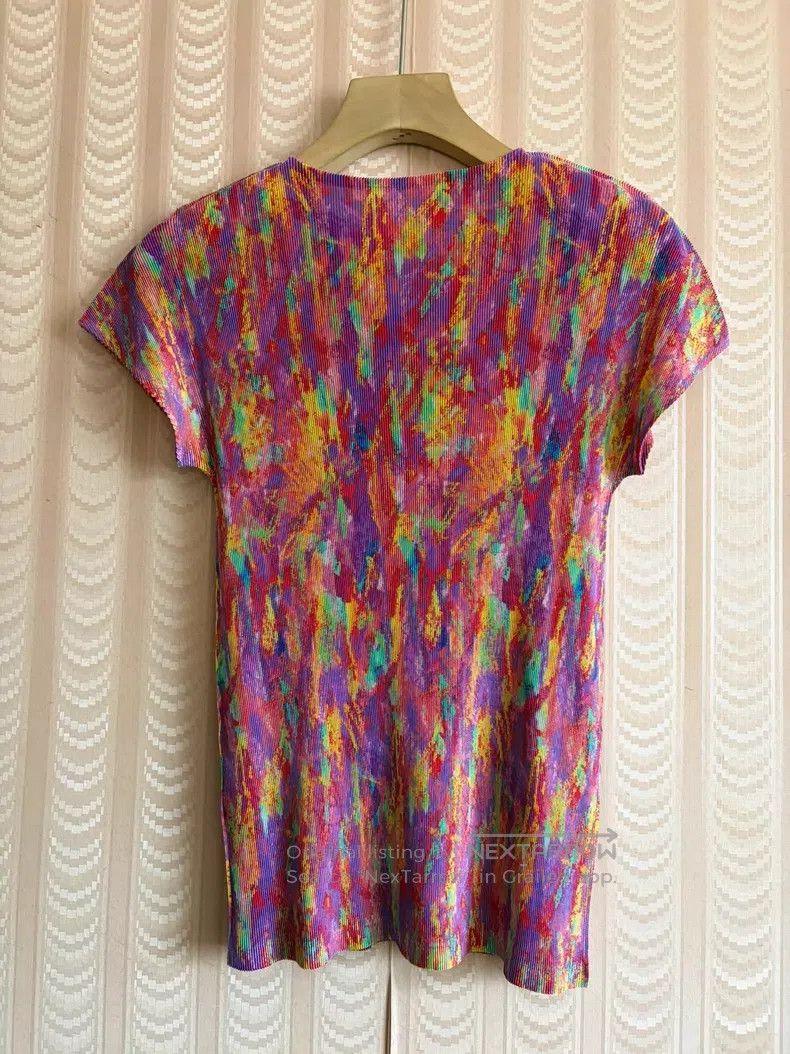 Issey Miyake Issey Miyake Color Ink Wash Pleated Short Sleeve Top Size L / US 10 / IT 46 - 4 Thumbnail