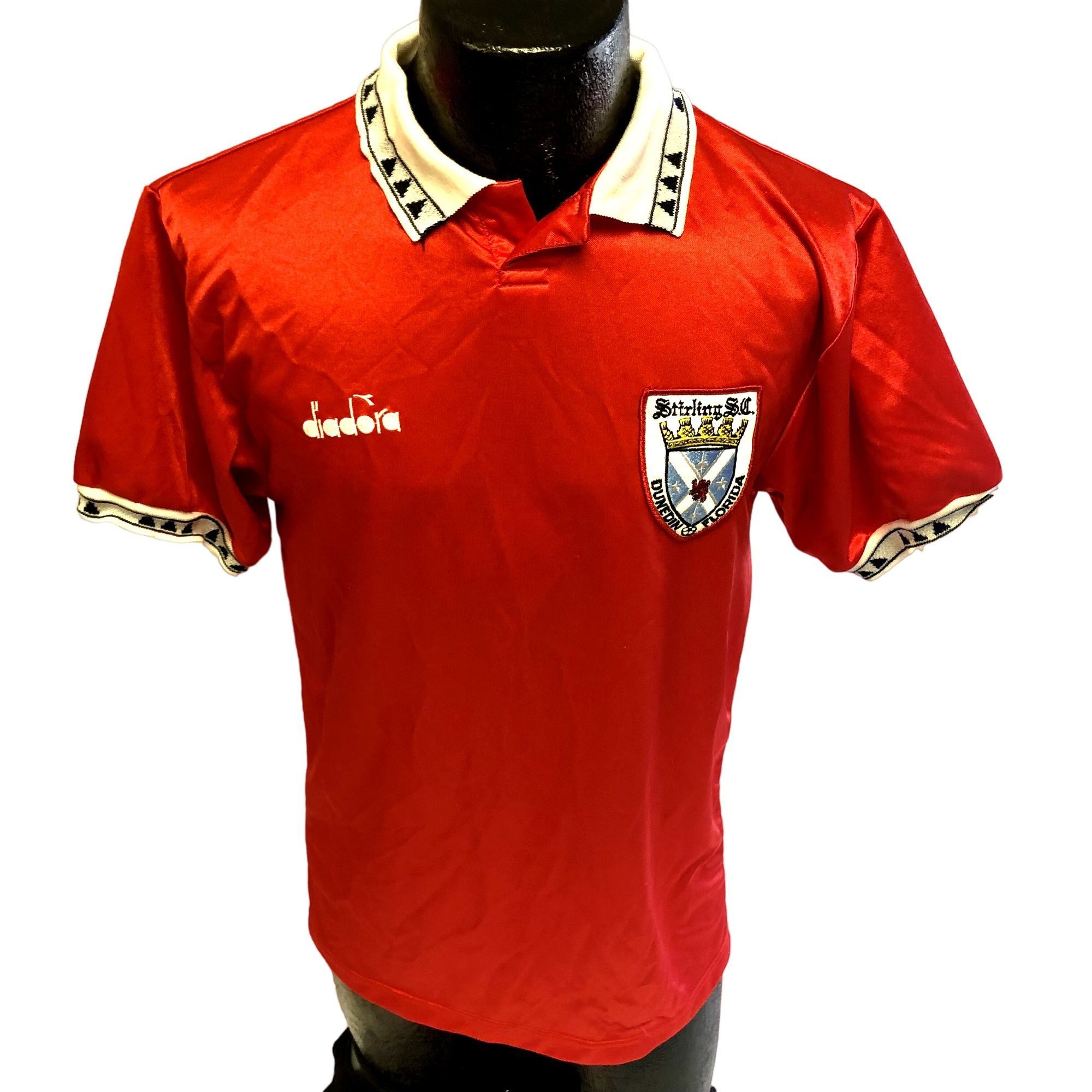 image of 90's Diadora Shiny Soccer Jersey 16 Stirling Dunedin Shirt in Red, Men's (Size Small)