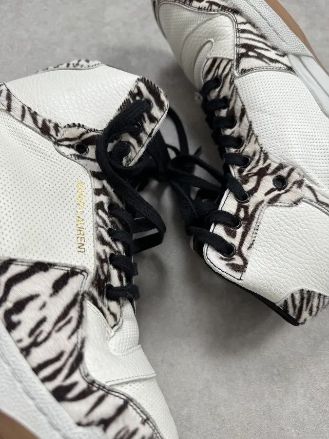 Saint Laurent Paris FW2023 Saint Laurent Zebra Fur White Leather High Sneakers Size US 9 / EU 42 - 5 Thumbnail