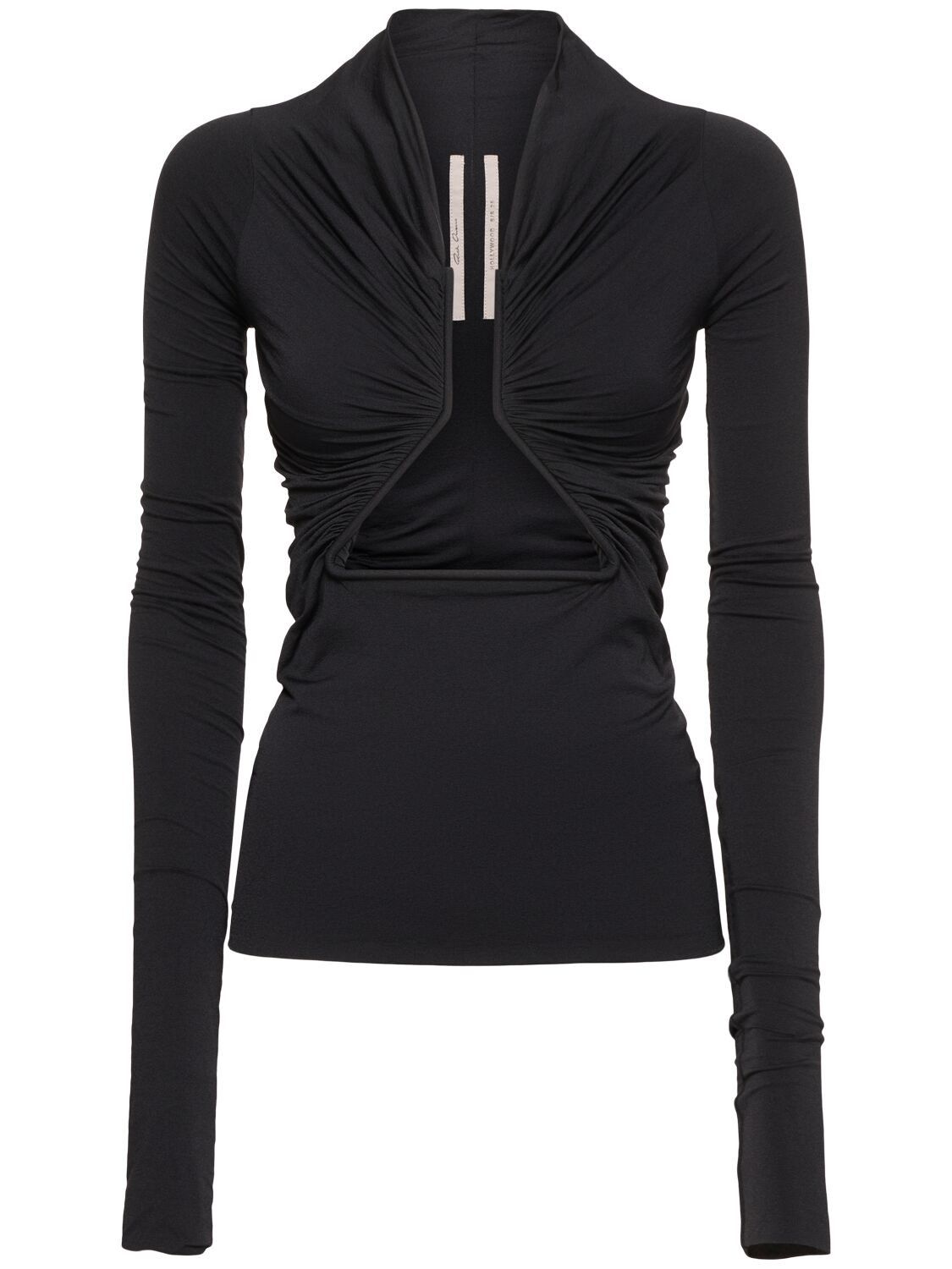Rick Owens o1mle0426 Jersey Long Sleeve Prong Top in Black Size L / US 10 / IT 46 - 1 Thumbnail