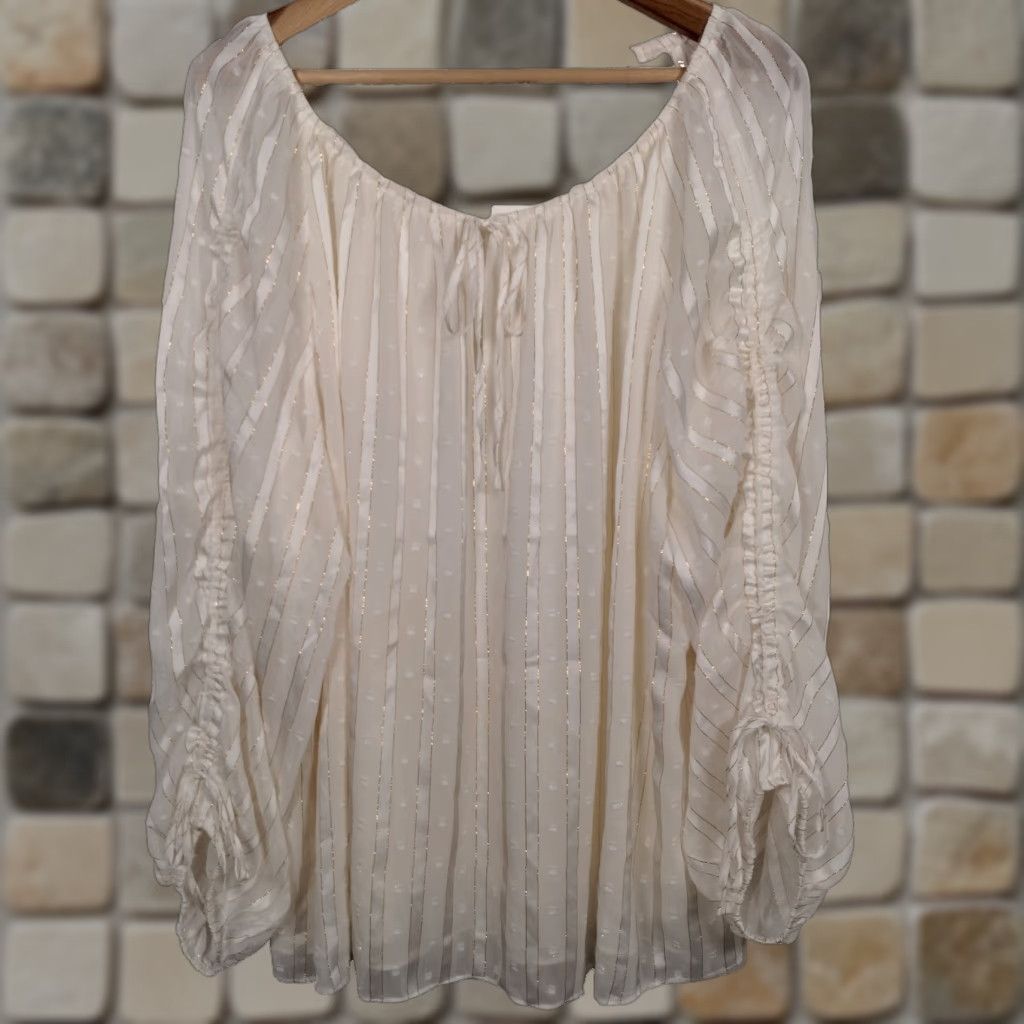 Vintage Cato Peasant Blouse Shirt Plus Size 22/24 Ivory Sheer Gold Metallic Renaissance Size 3XL / US 20-22 - 1 Thumbnail