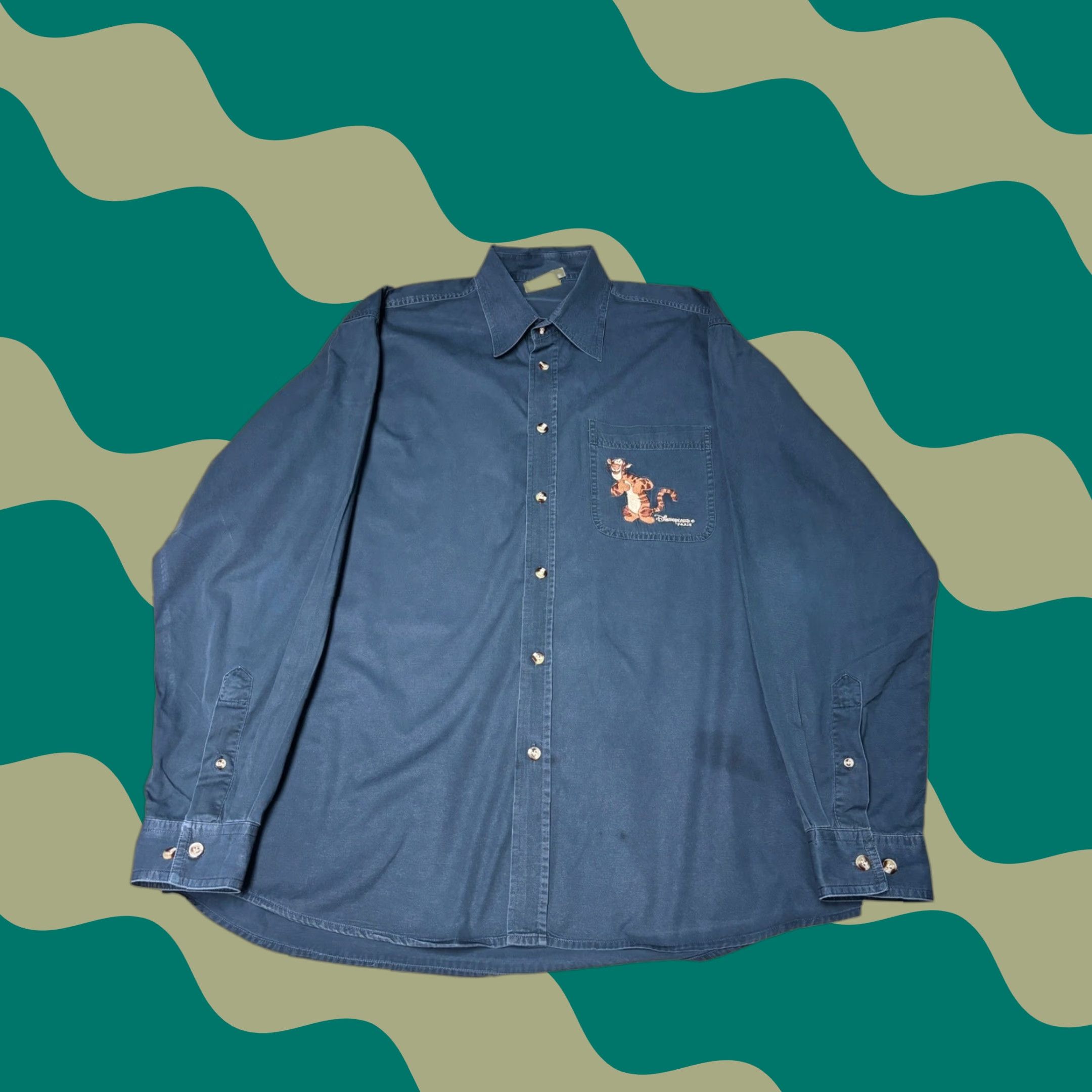 Vintage VINTAGE Disneyland Paris Button-Up Shirt Mens L Cotton Blue Embroidered Tigger Winnie the Pooh Button-Down Long Sleeve Size US L / EU 52-54 / 3 - 1 Thumbnail