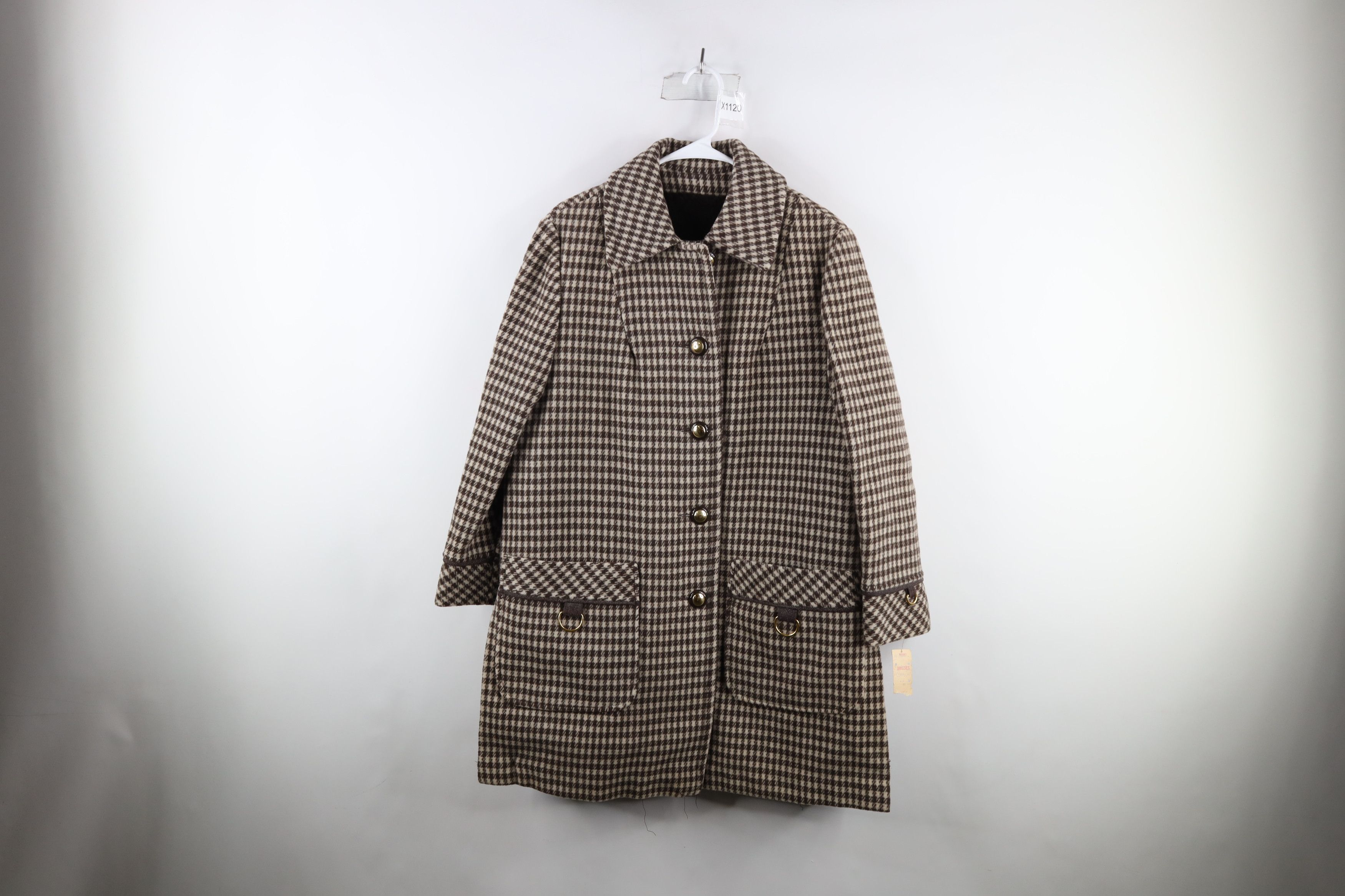 image of Deadstock Vintage 70's Wool Blend Houndstooth Overcoat Jacket, Women's (Size XL)