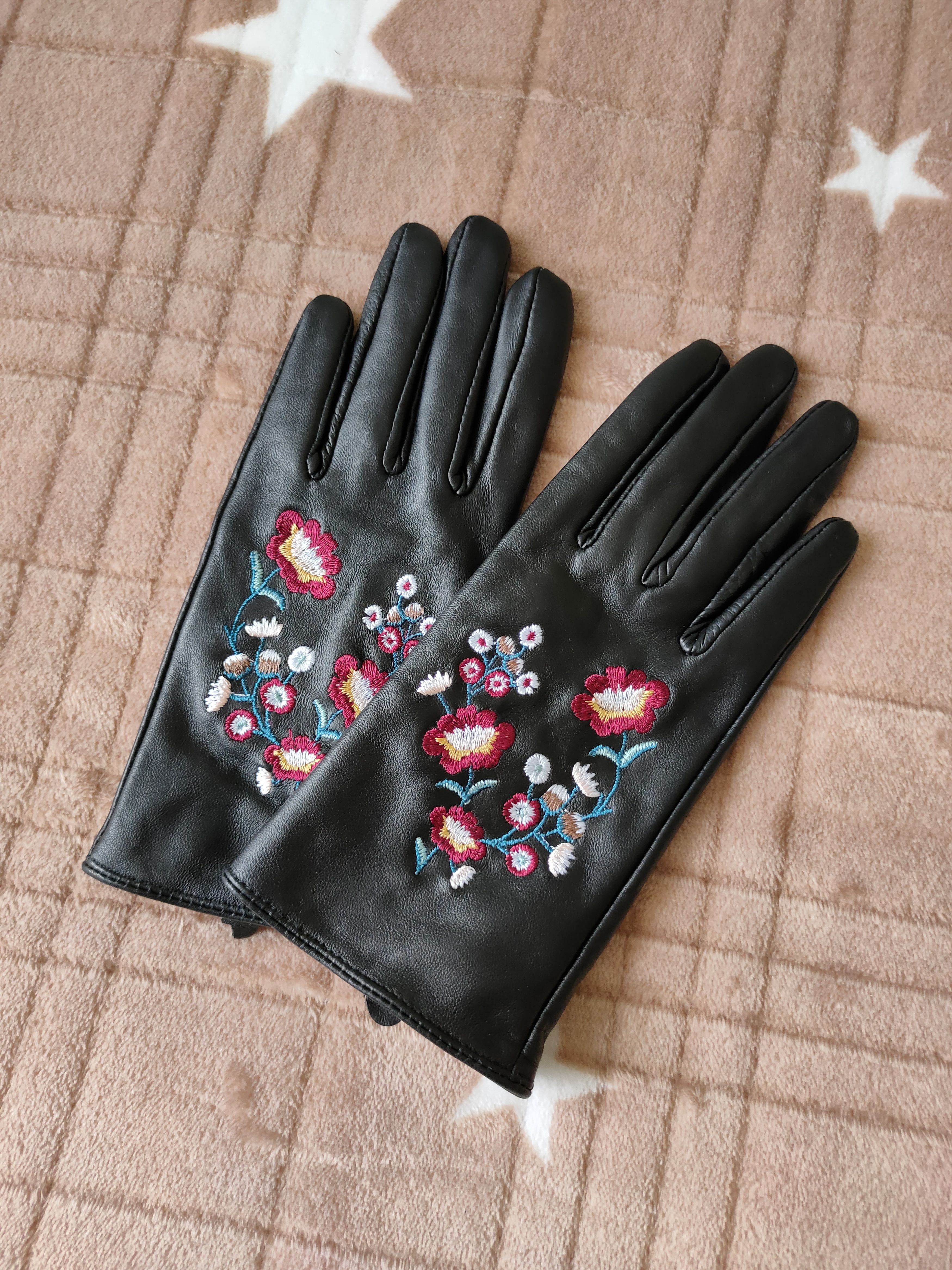 NEXT Woman's Leather Gloves Next S Embroidered Pattern Of Flowers Size ONE SIZE - 1 Thumbnail
