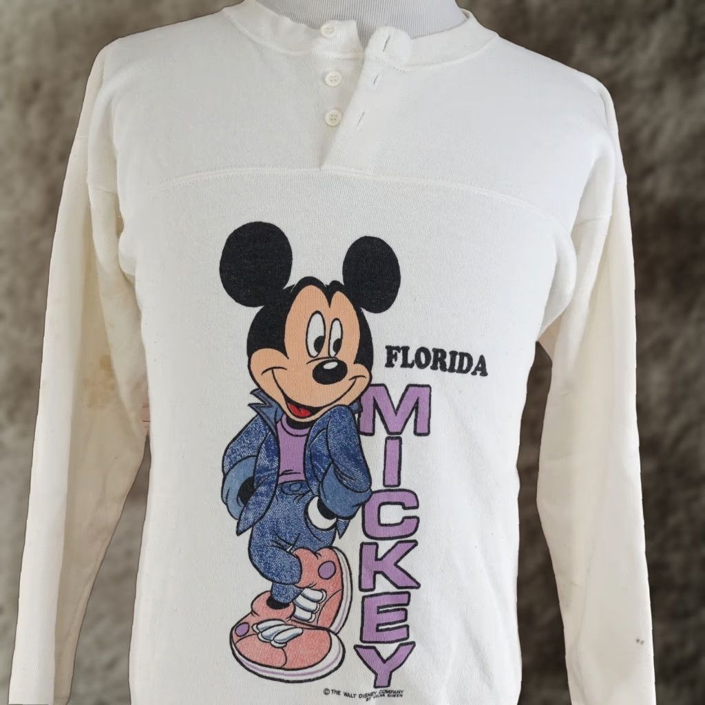 Velva Sheen Vintage Disney Mickey Sweatshirt Men XL White 70s 80s Florida Velva Sheen Pullover Size US XL / EU 56 / 4 - 1 Thumbnail