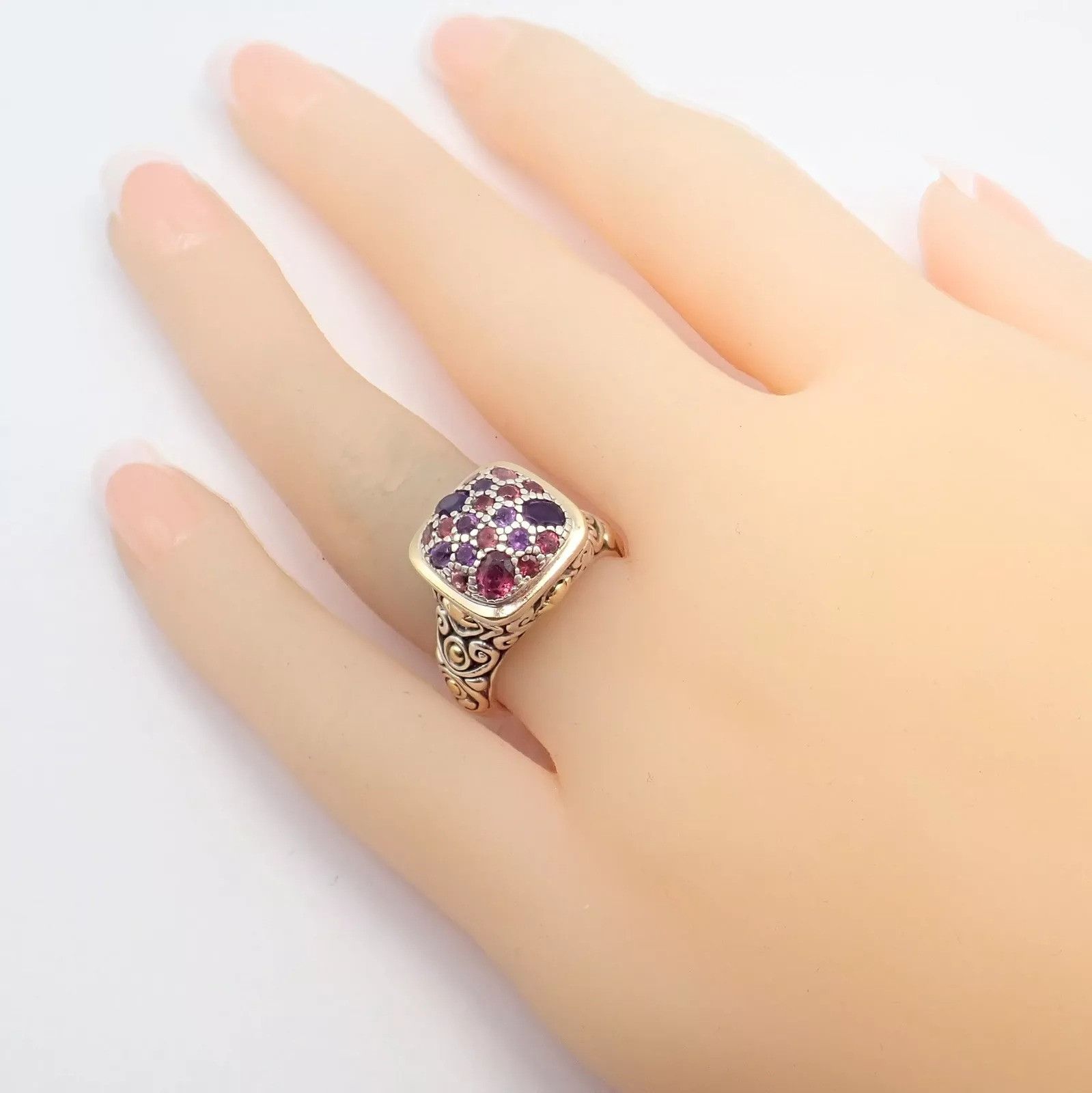 John Hardy Silver 18k Yellow Gold Lava Fire Amethyst Tourmaline Ring Size ONE SIZE - 6 Thumbnail