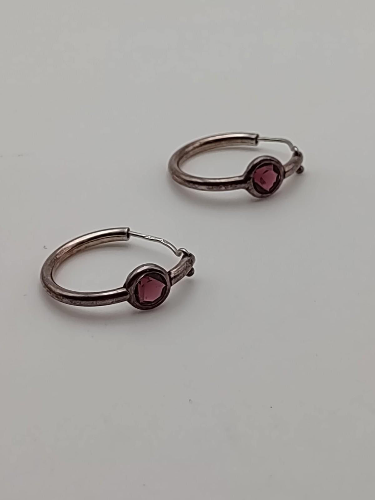 The Unbranded Brand Vintage Silver Tone Hoop Earrings Purple Stone Amethyst Look Size ONE SIZE - 1 Thumbnail