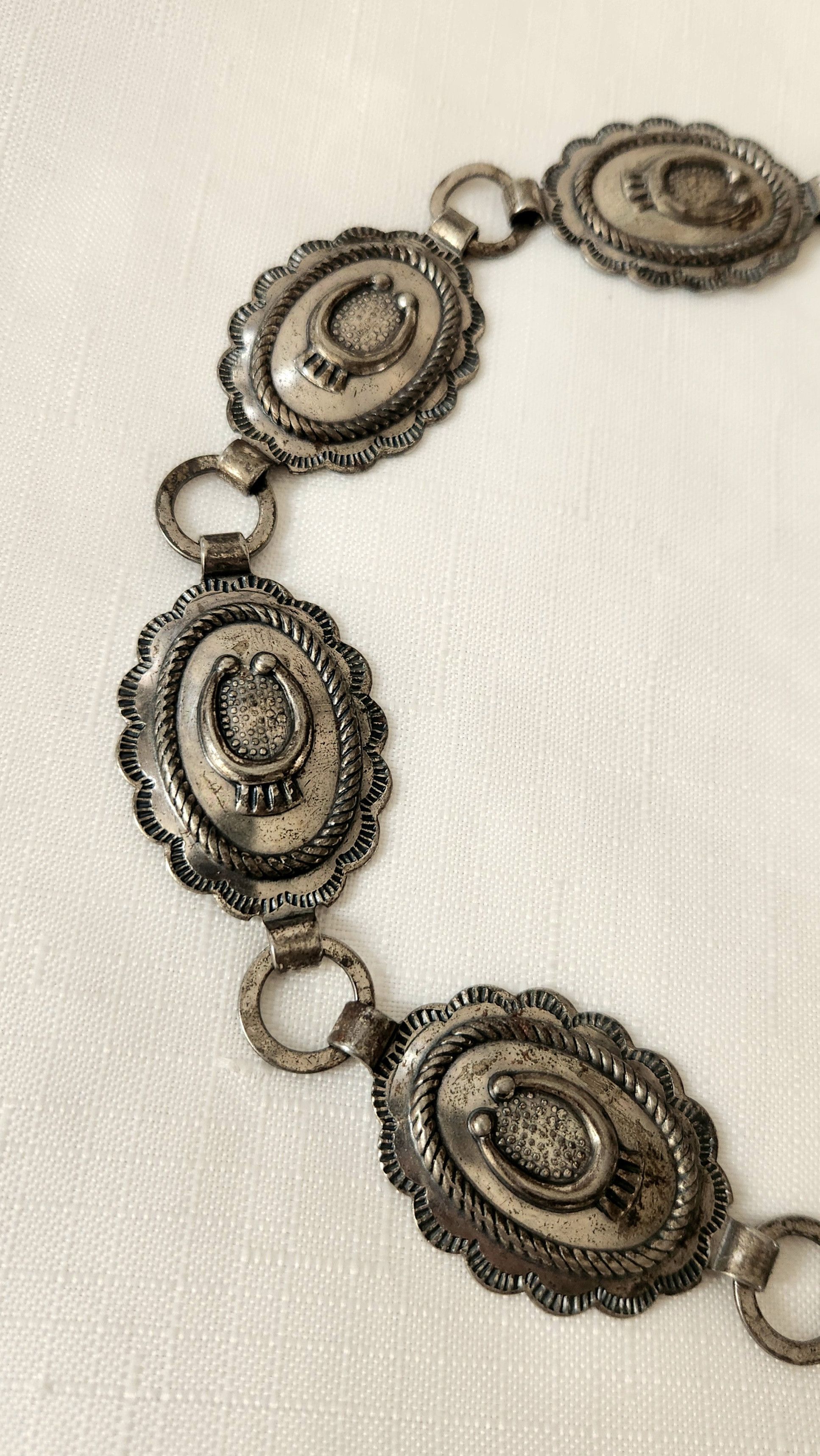 Other Sanford Sancrest R Concho Belt vtg Silver Patina color Natve Size ONE SIZE - 2 Thumbnail